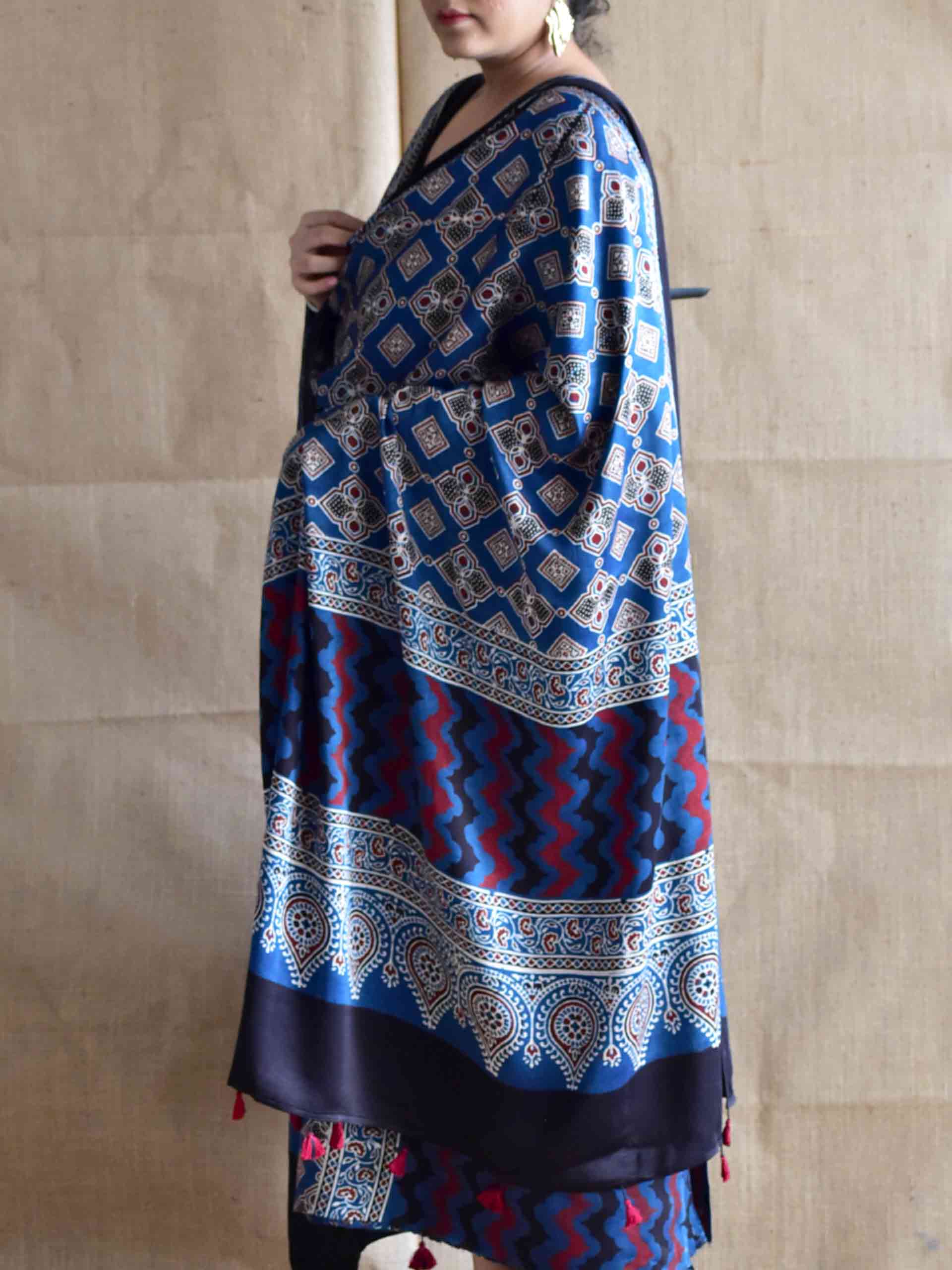 Nila Rang Ajrakh Modal silk 2 pc suit set