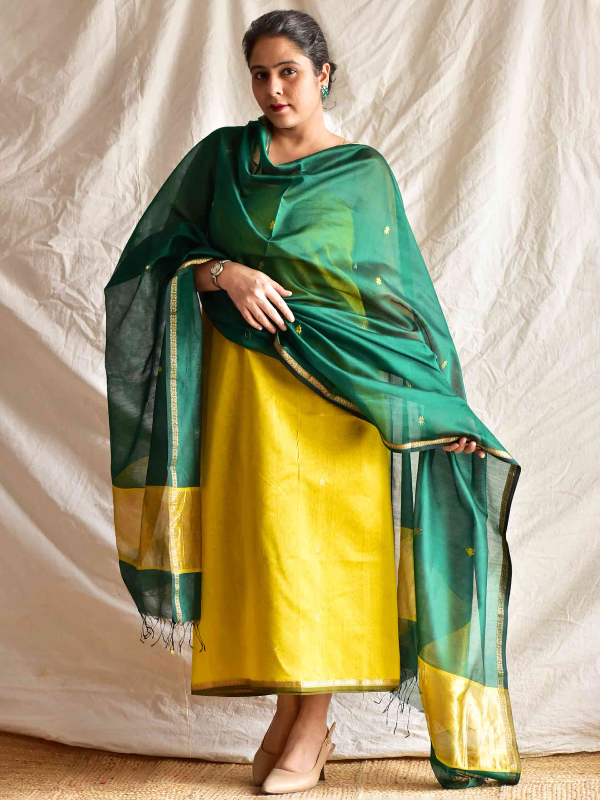forest green - Handloom Maheshwari silk 2 pc suit set