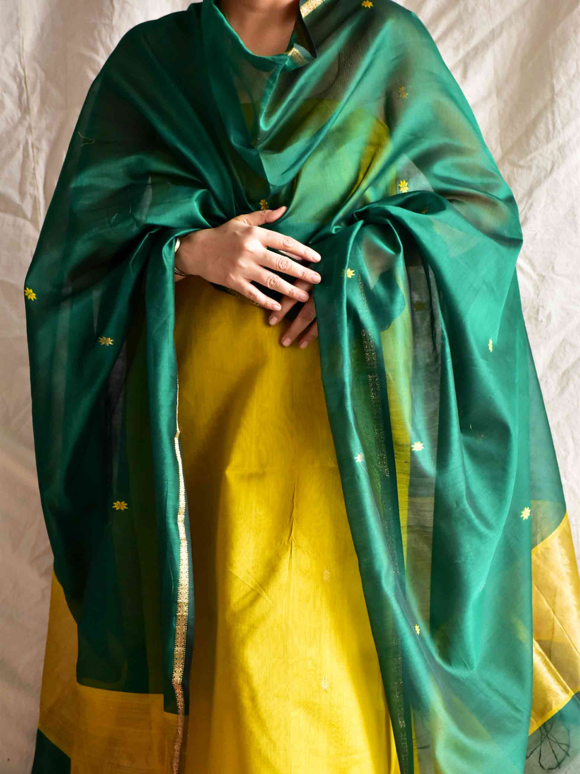 forest green - Handloom Maheshwari silk 2 pc suit set