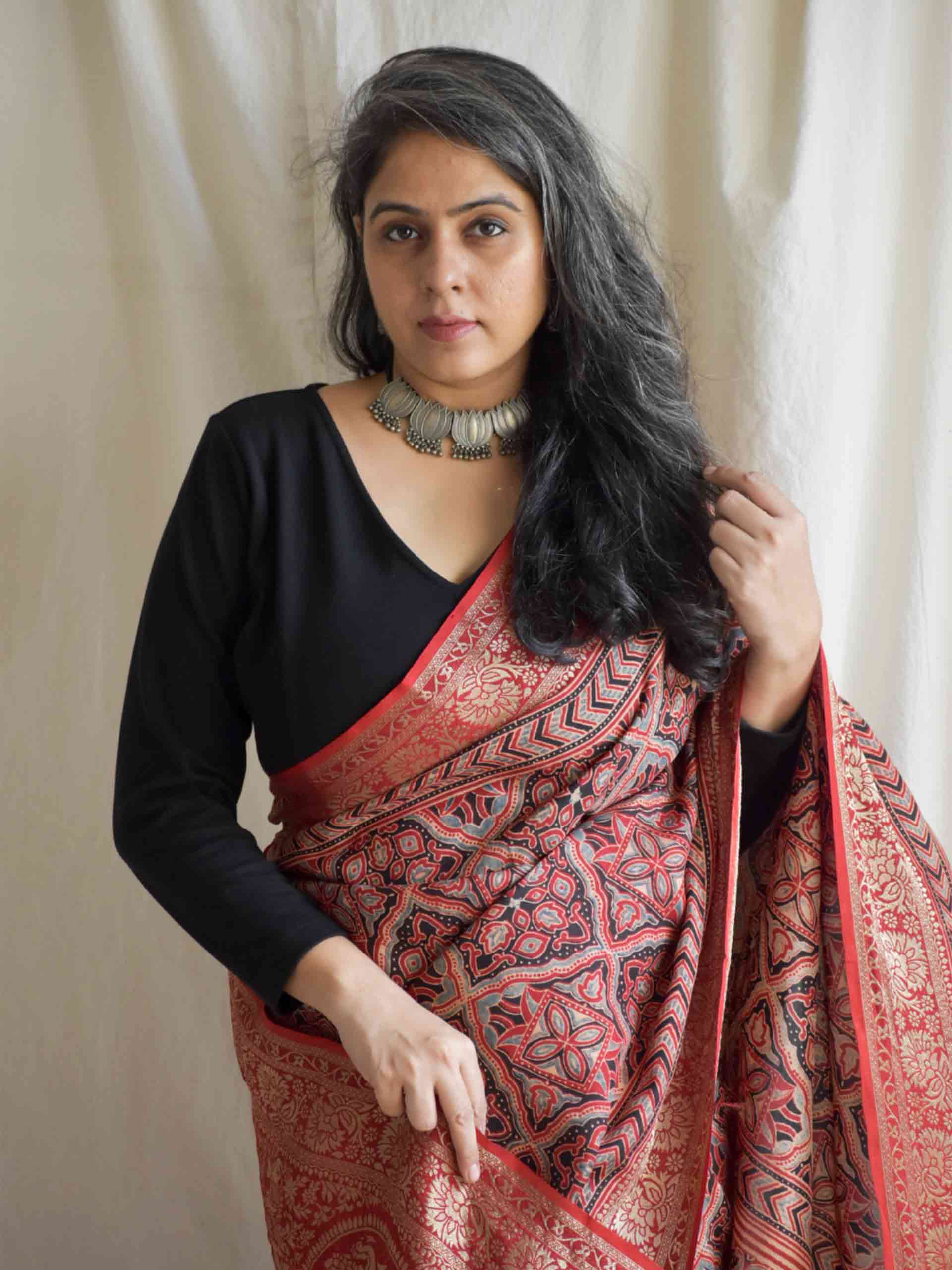 Gulaal -Ajrakh  Dola silk zari pallu saree