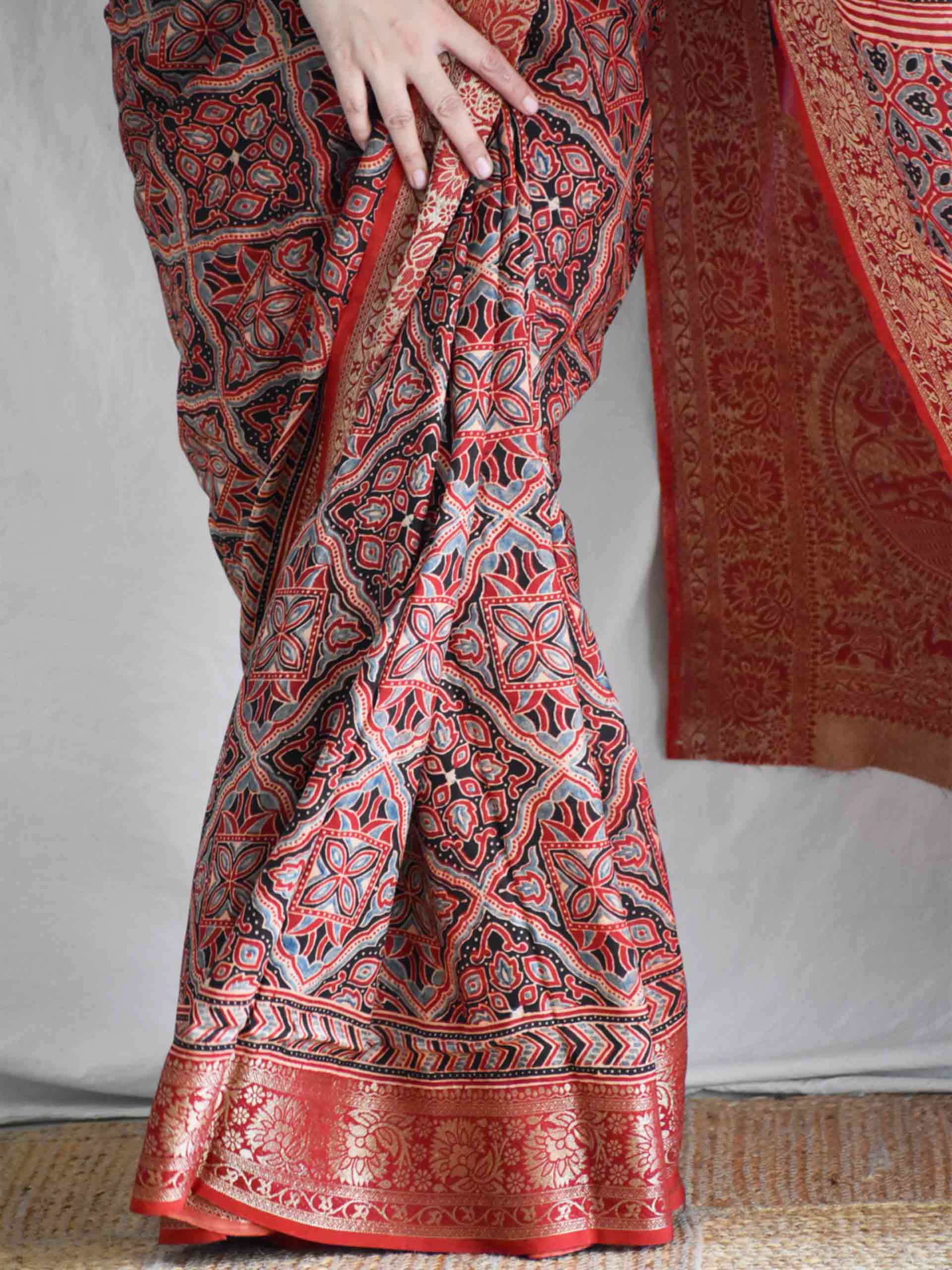 Gulaal -Ajrakh  Dola silk zari pallu saree