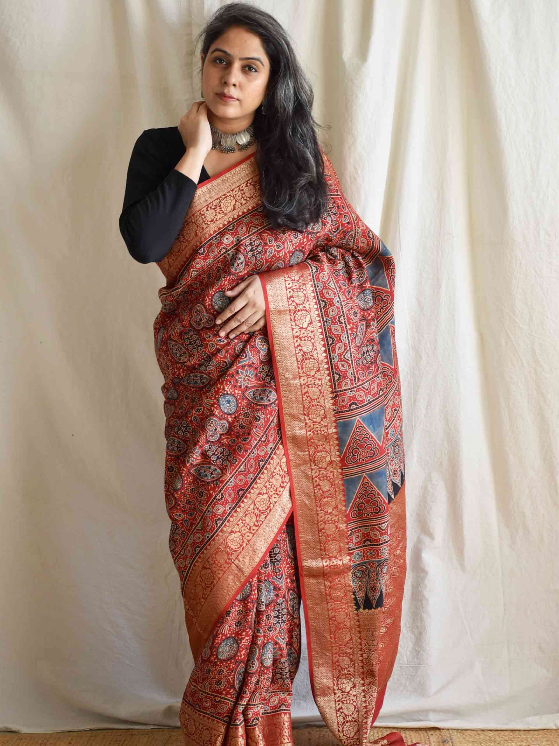 Sawariya -Ajrakh  Dola silk zari pallu saree