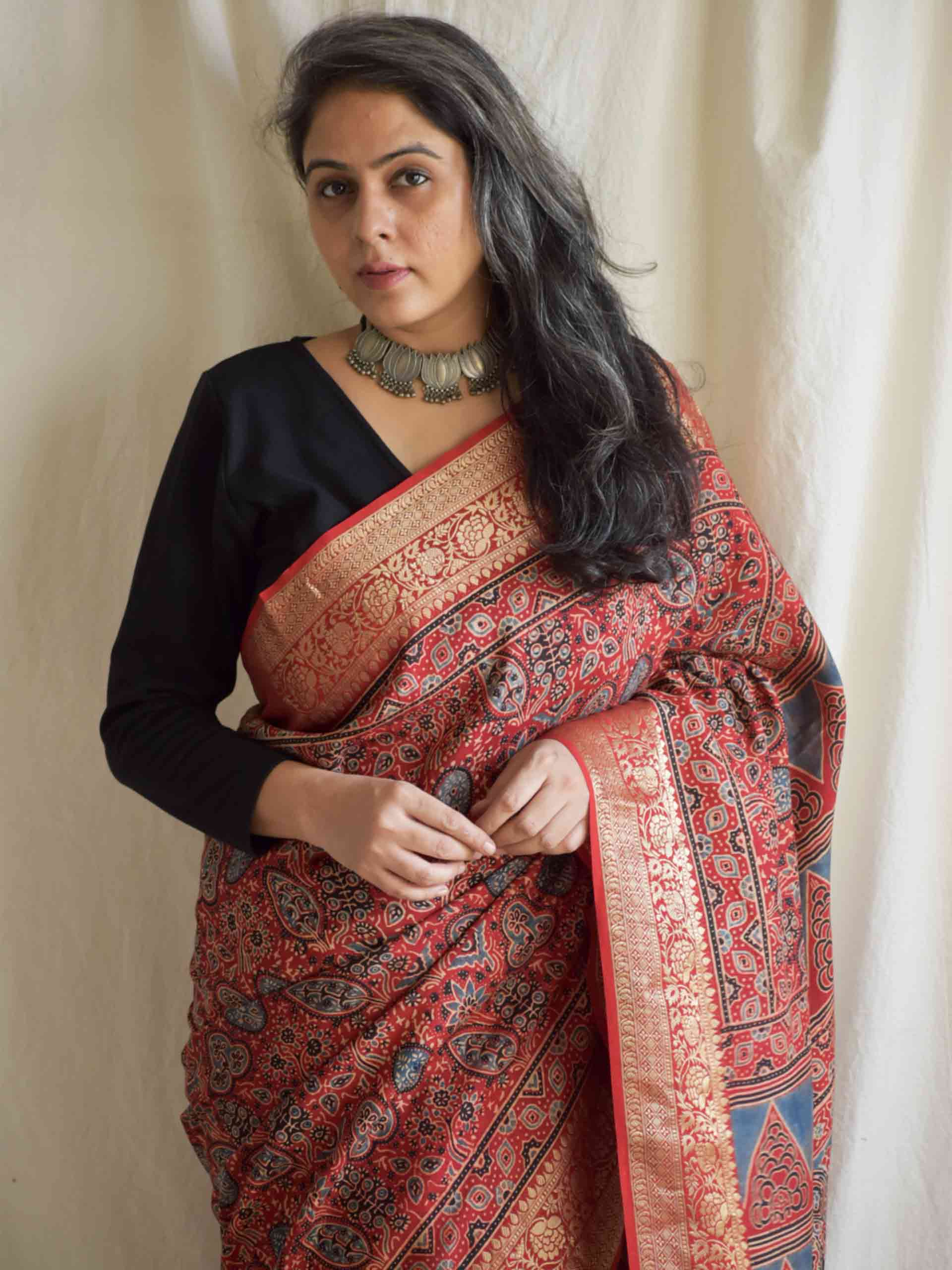 Sawariya -Ajrakh  Dola silk zari pallu saree