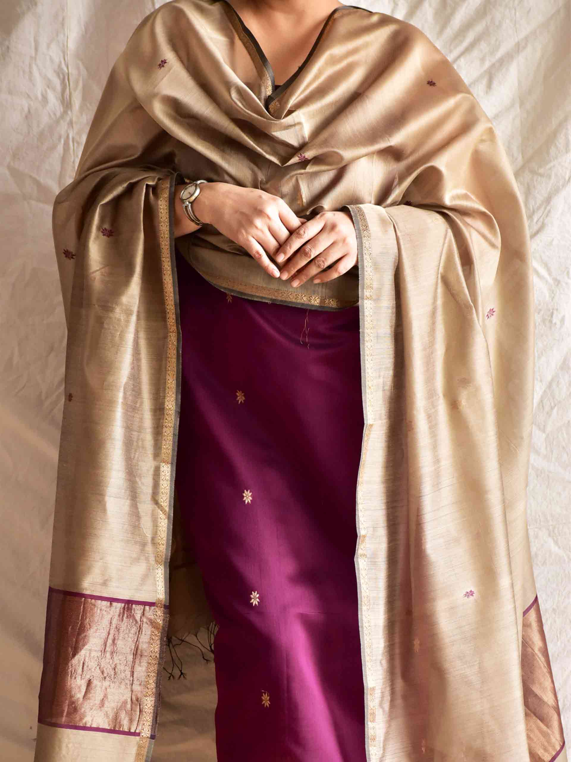 Wineyard - Handloom Maheshwari silk 3 pc suit set