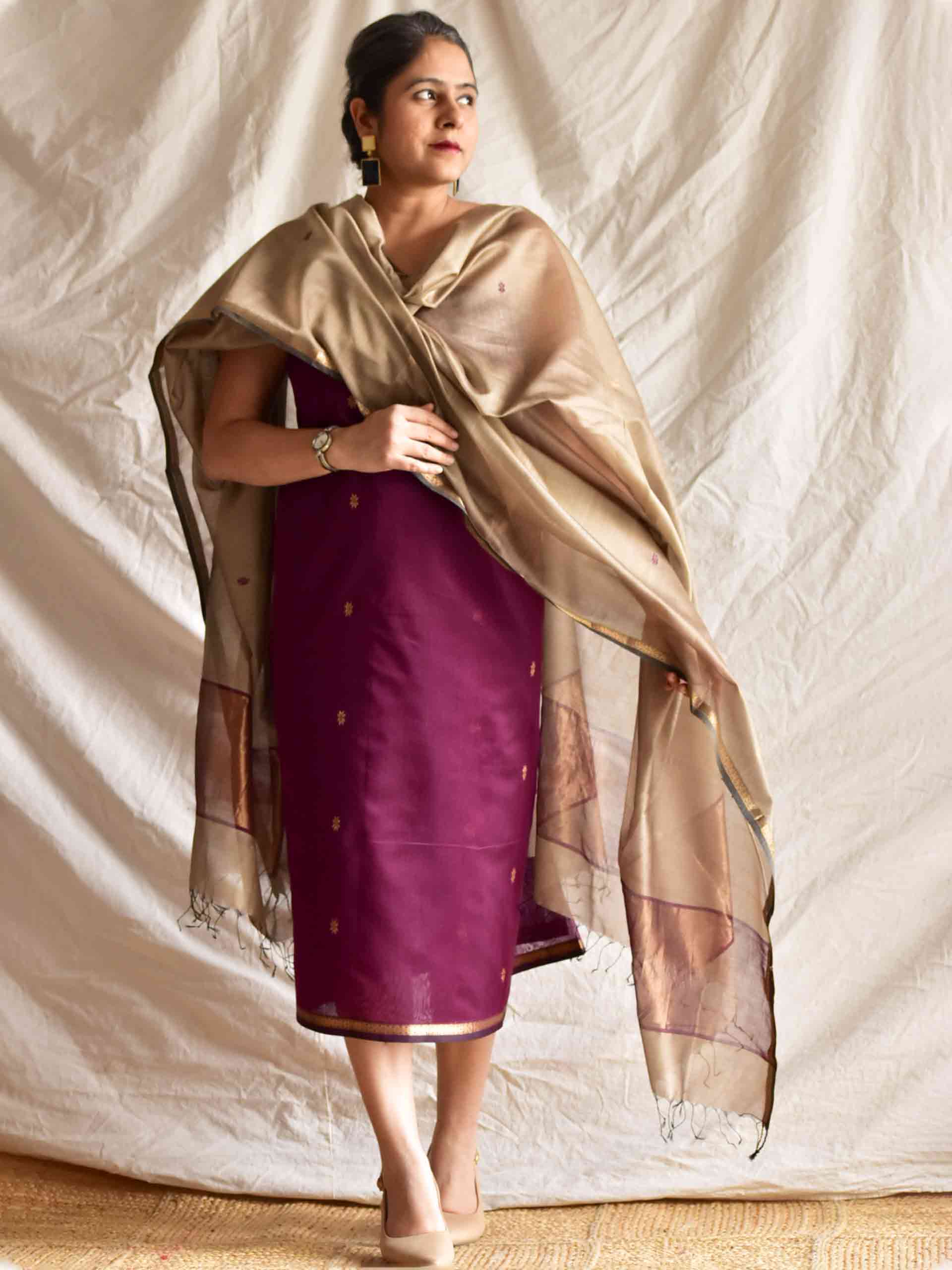 Wineyard - Handloom Maheshwari silk 3 pc suit set