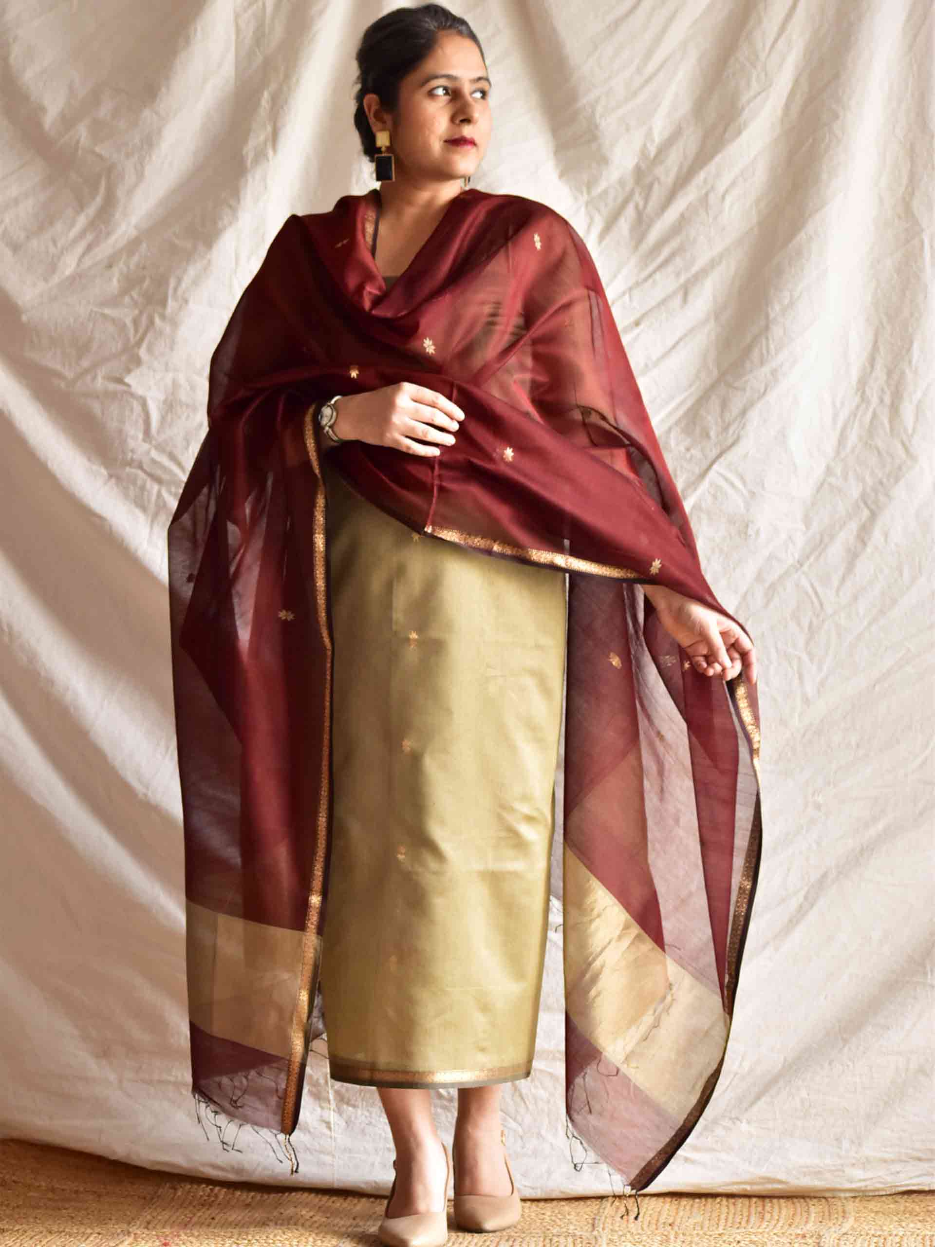 Grey mood - Handloom Maheshwari silk 2 pc suit set