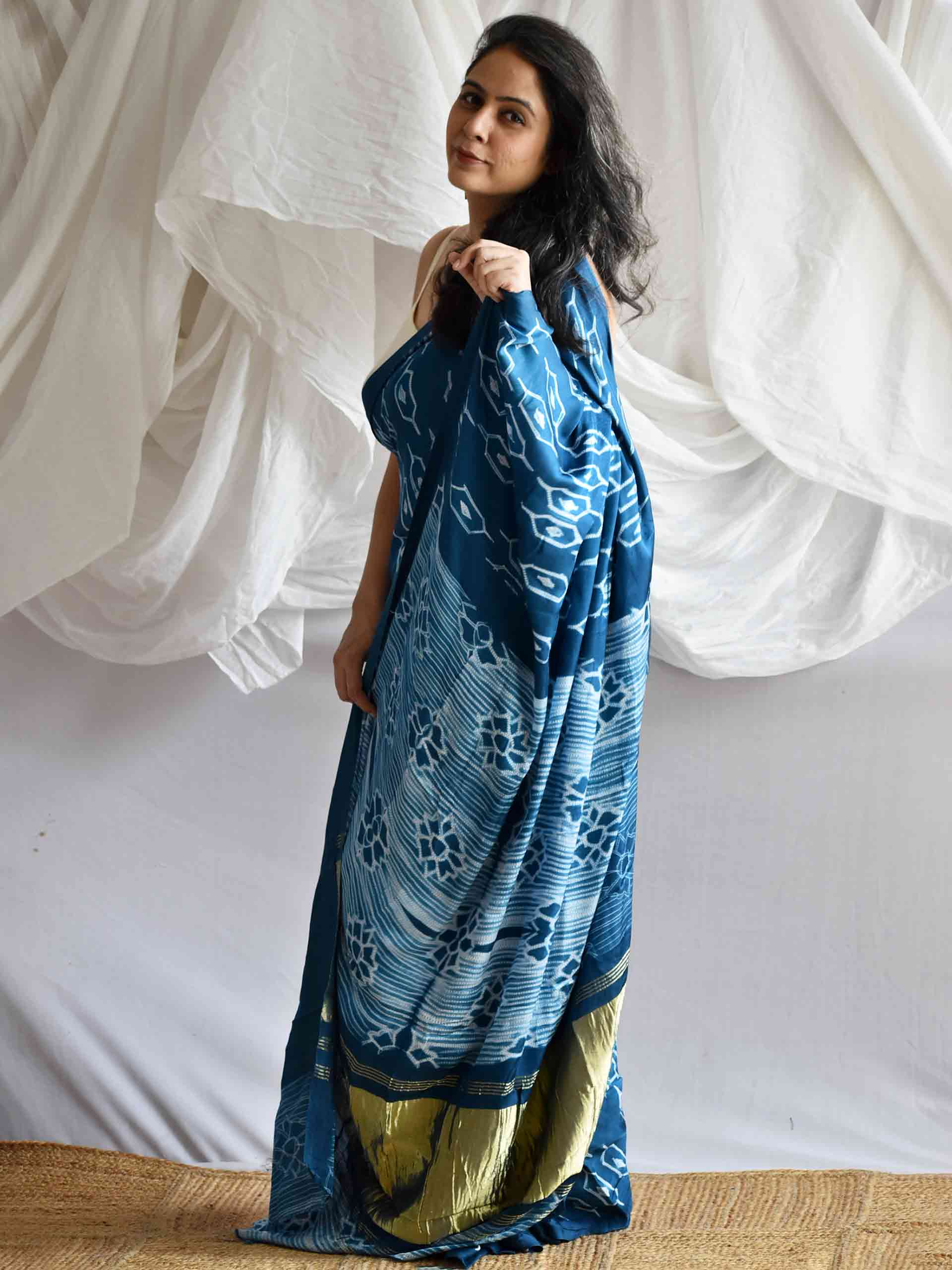 Blue bella - Shibori Modal silk saree