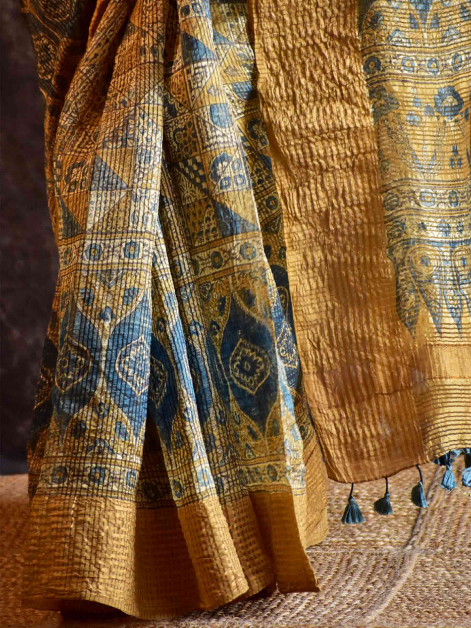 Medha - Ajrakh Handloom Dupion saree with zari border