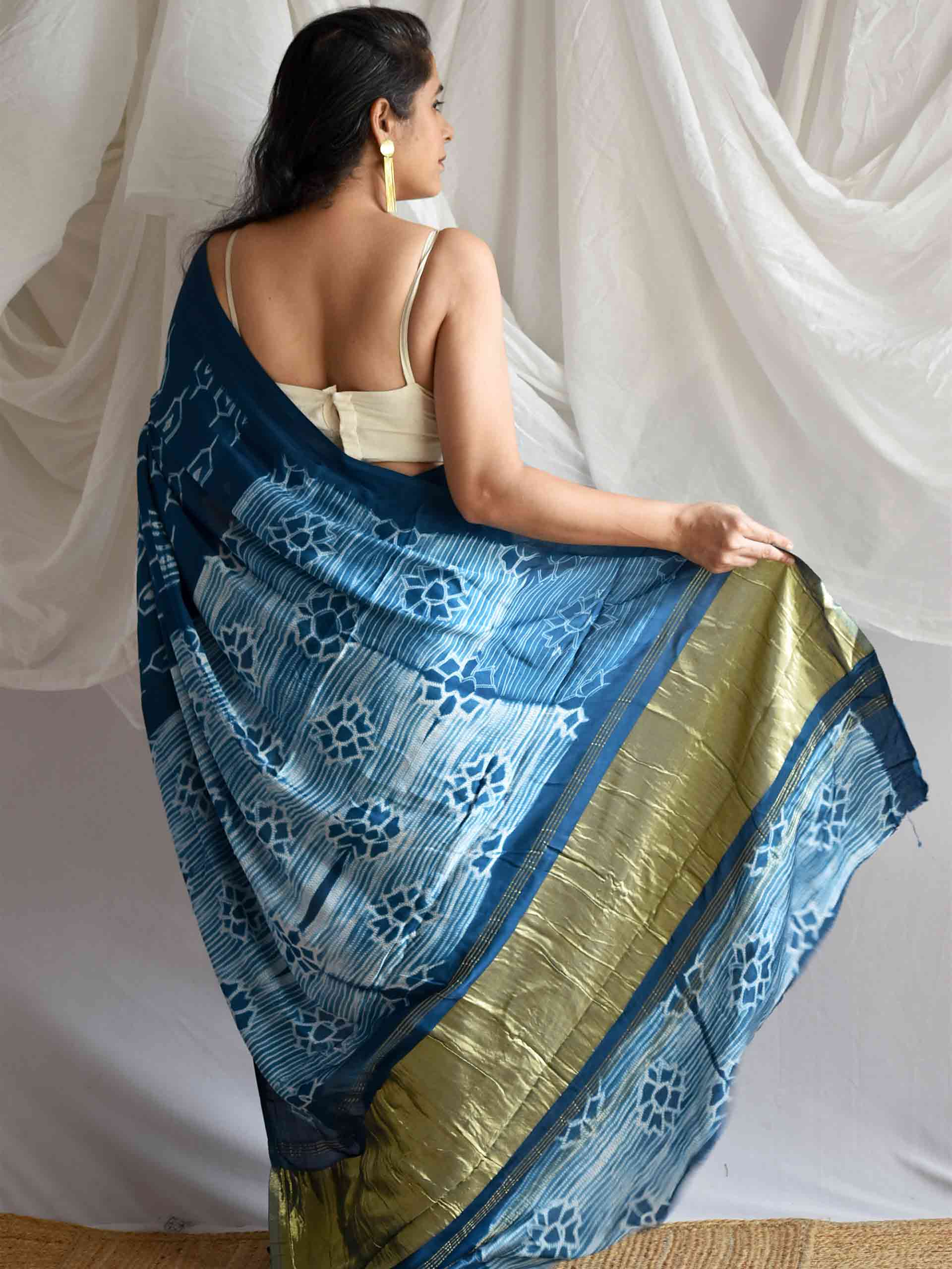 Blue bella - Shibori Modal silk saree
