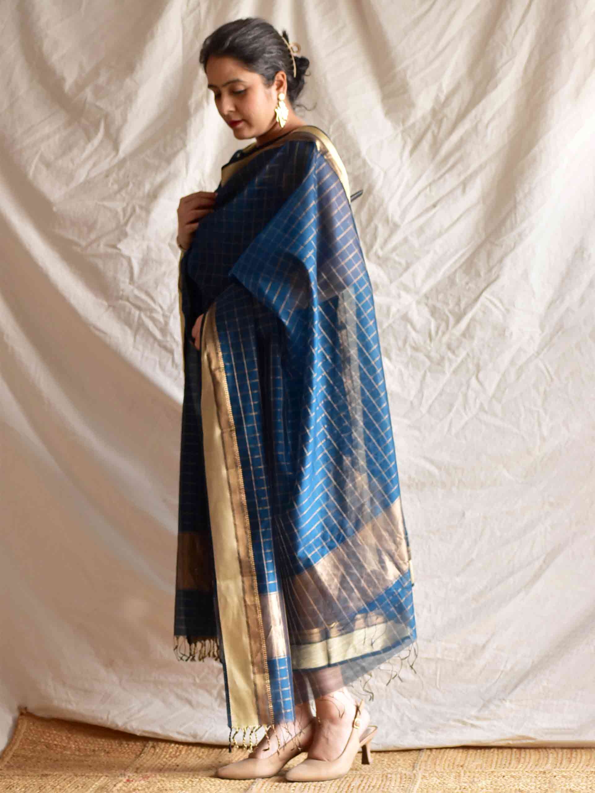 Monday blues - Handloom Maheshwari silk 2 pc suit set
