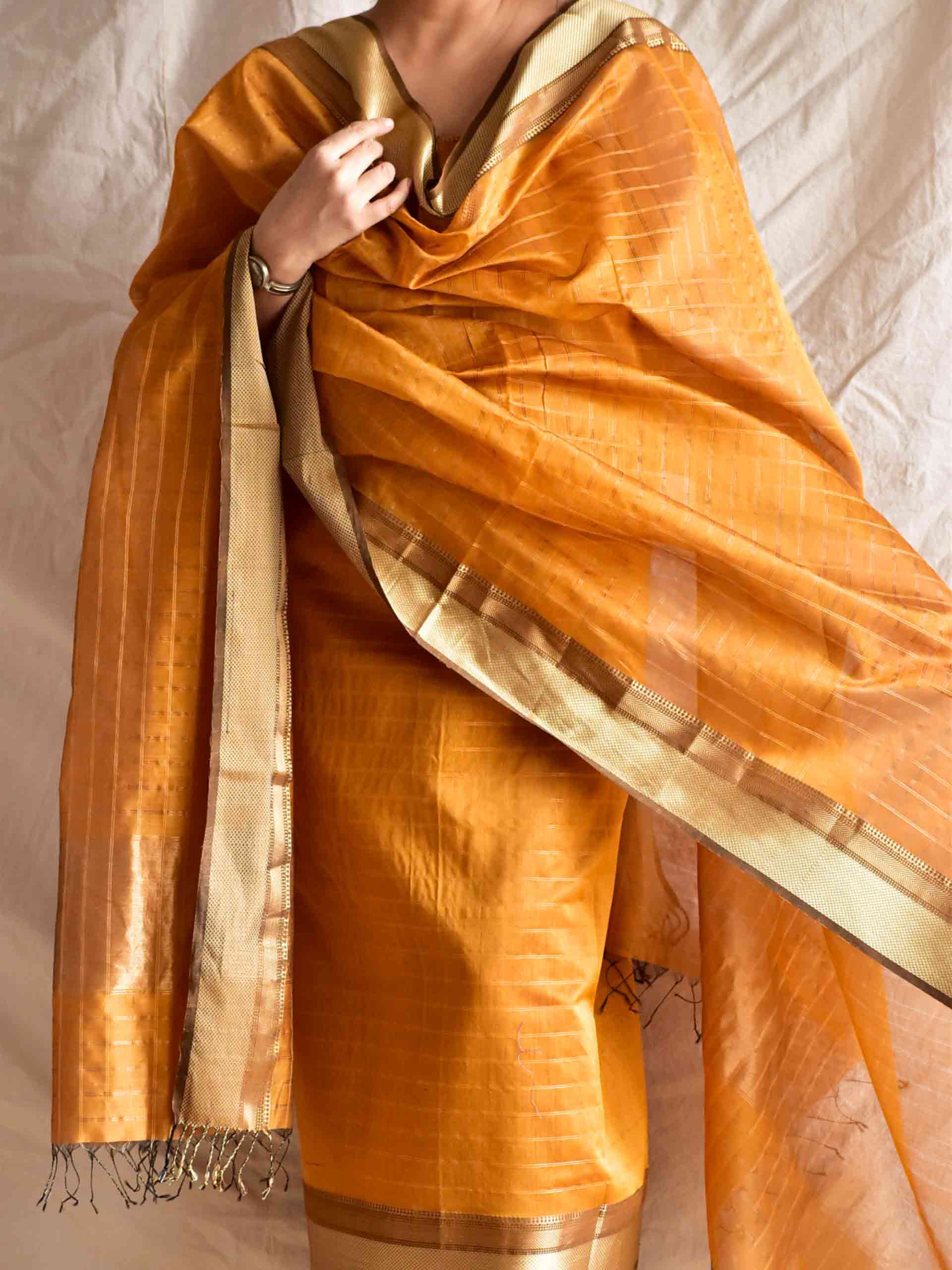 Burnt orange - Handloom Maheshwari silk 2 pc suit set