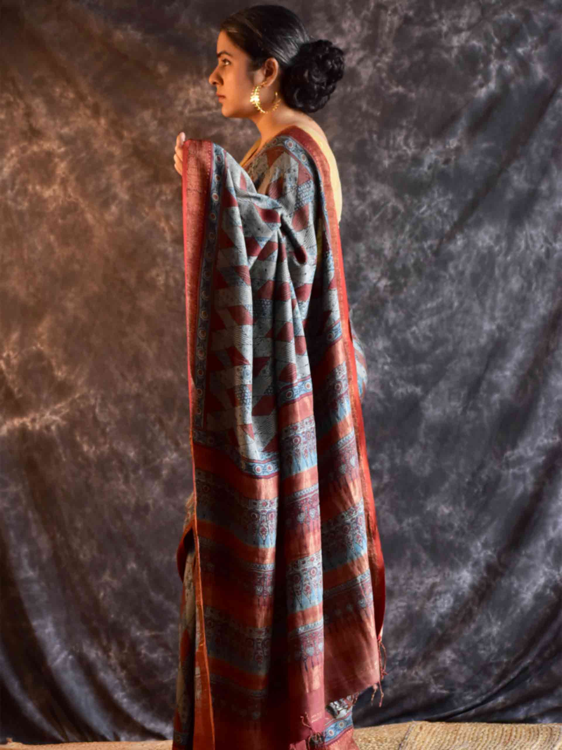 Zehra Ajrakh hand block printed Handloom Modal saree