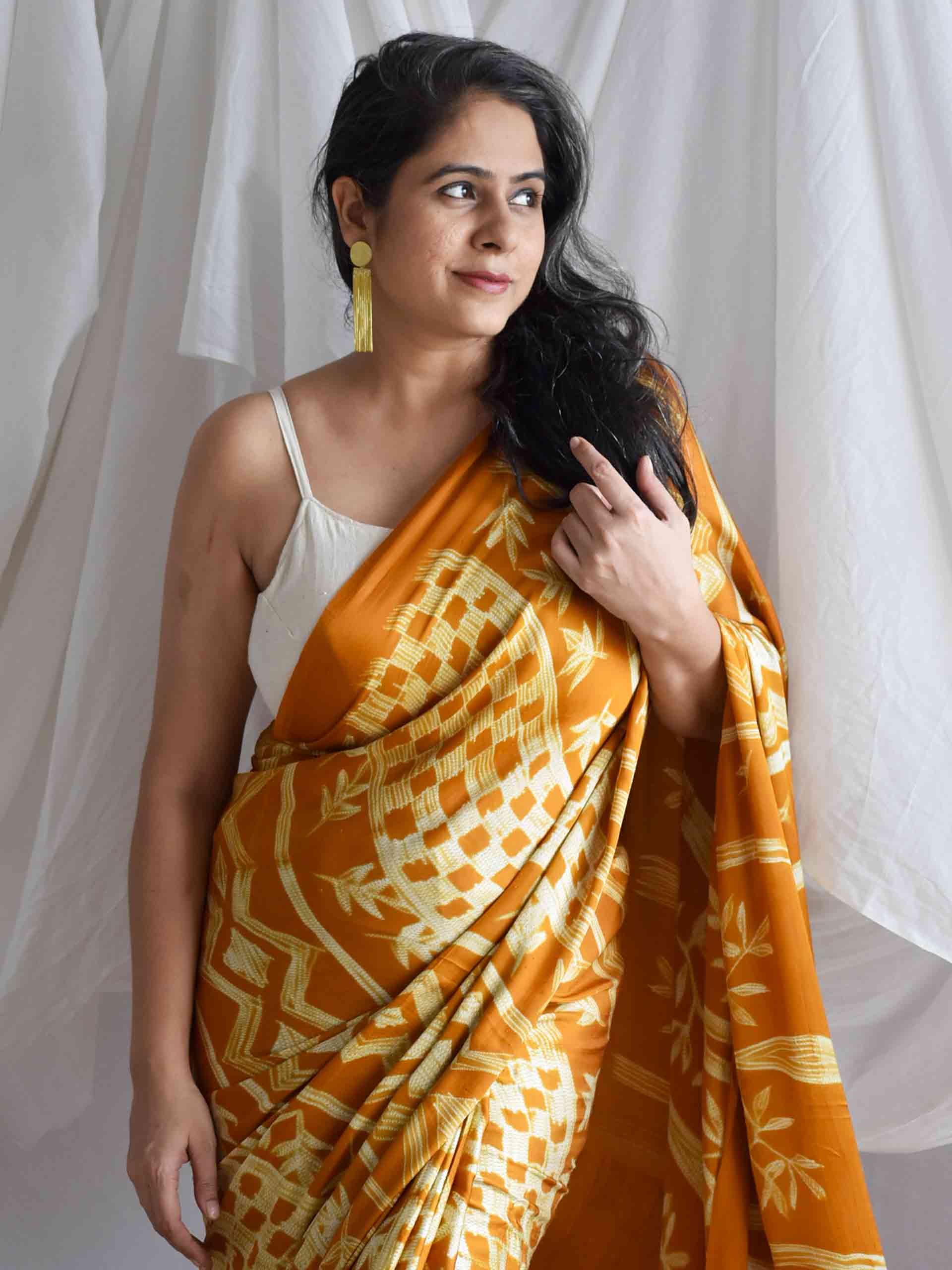 Gehre rang - Shibori Modal silk saree