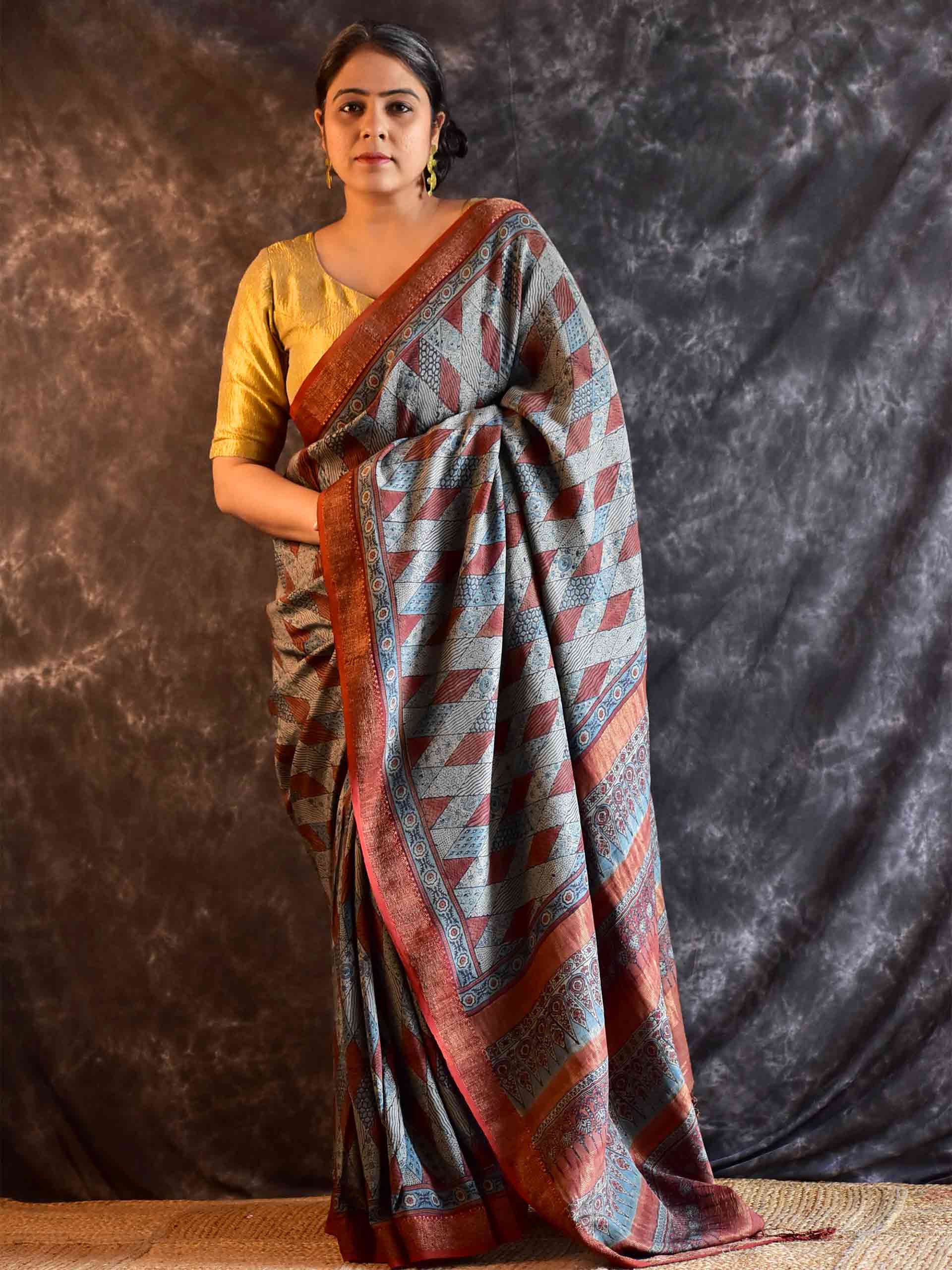 Zehra Ajrakh hand block printed Handloom Modal saree