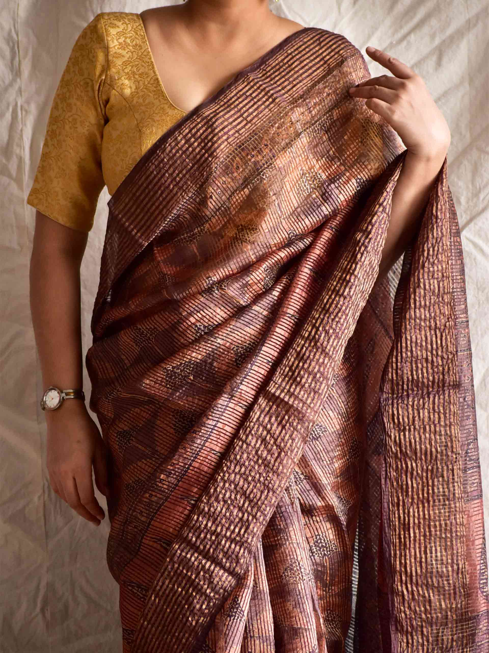 Gehra - Ajrakh Handloom Dupion saree with zari border