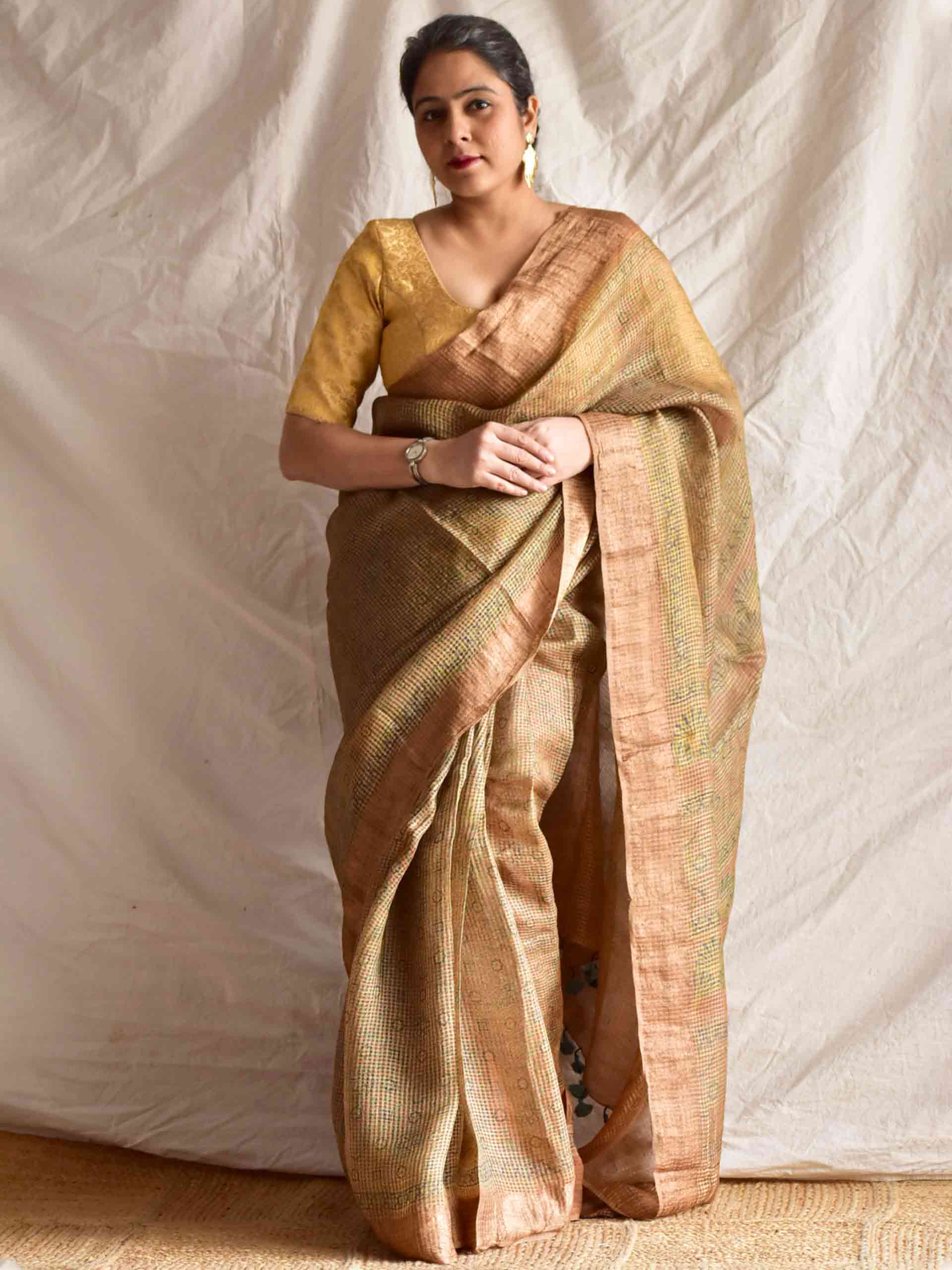 Sona - Ajrakh Handloom Dupion saree with zari border