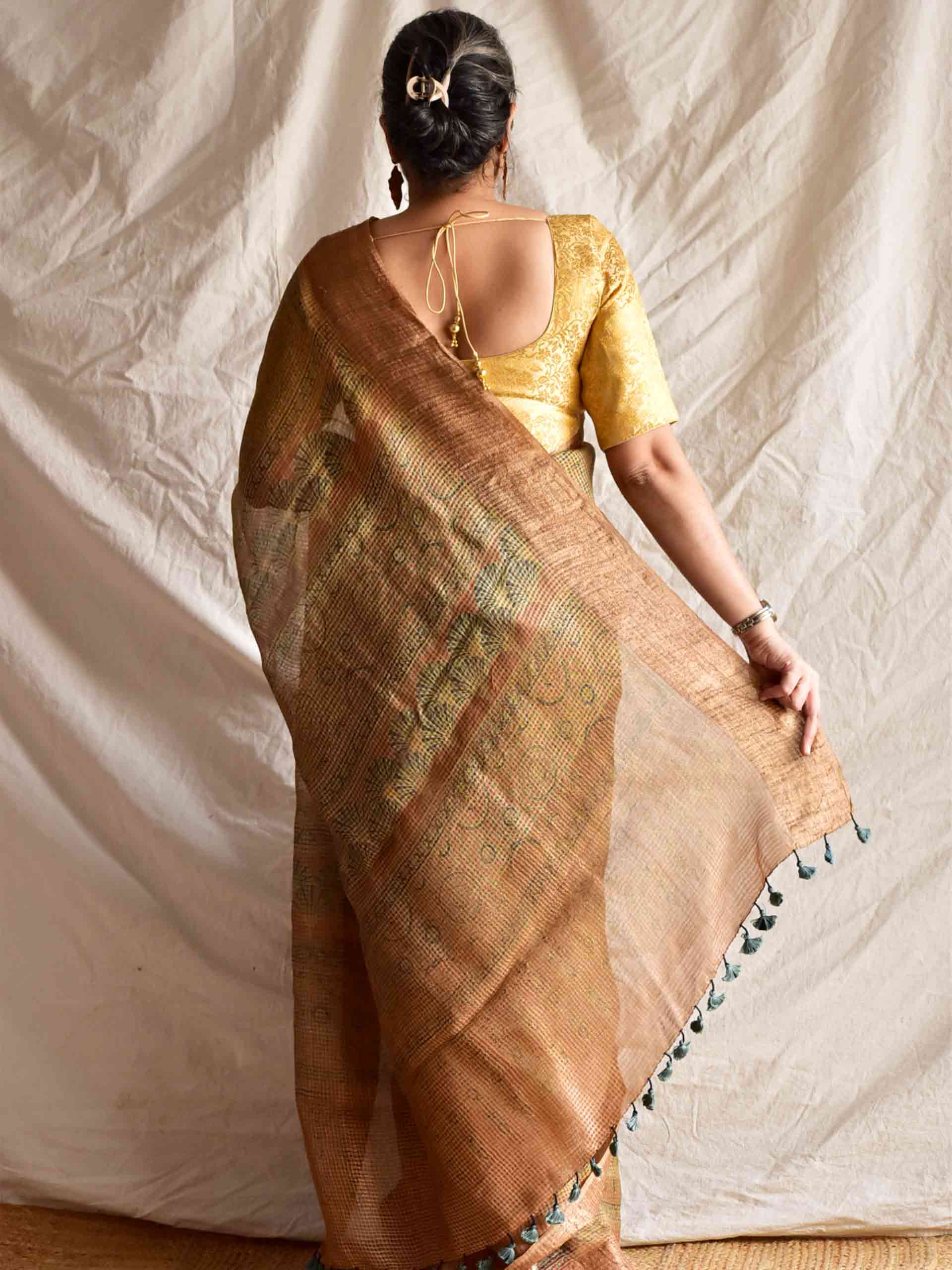 Sona - Ajrakh Handloom Dupion saree with zari border