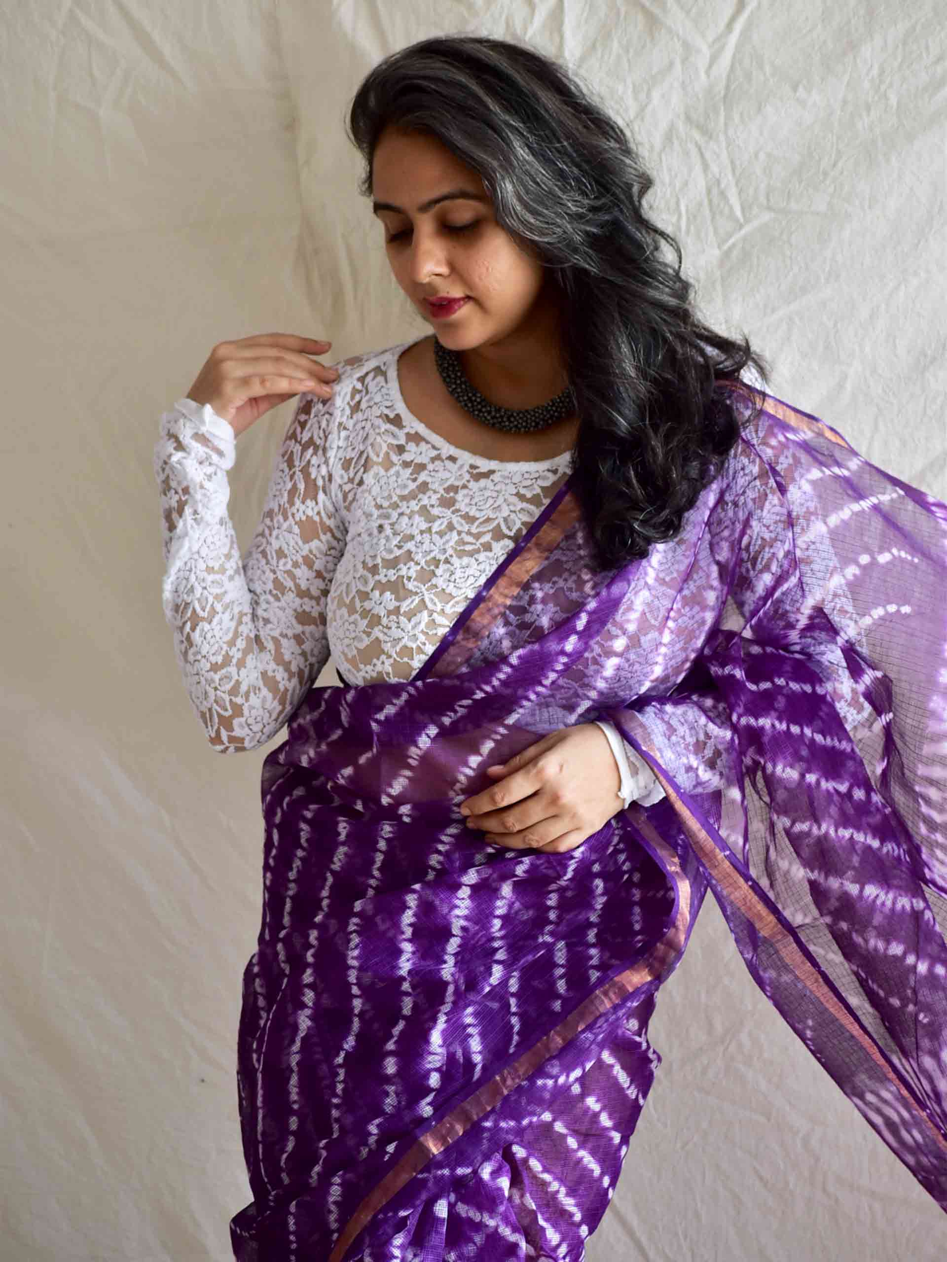Lavender love - Dabu Kota Doria Saree