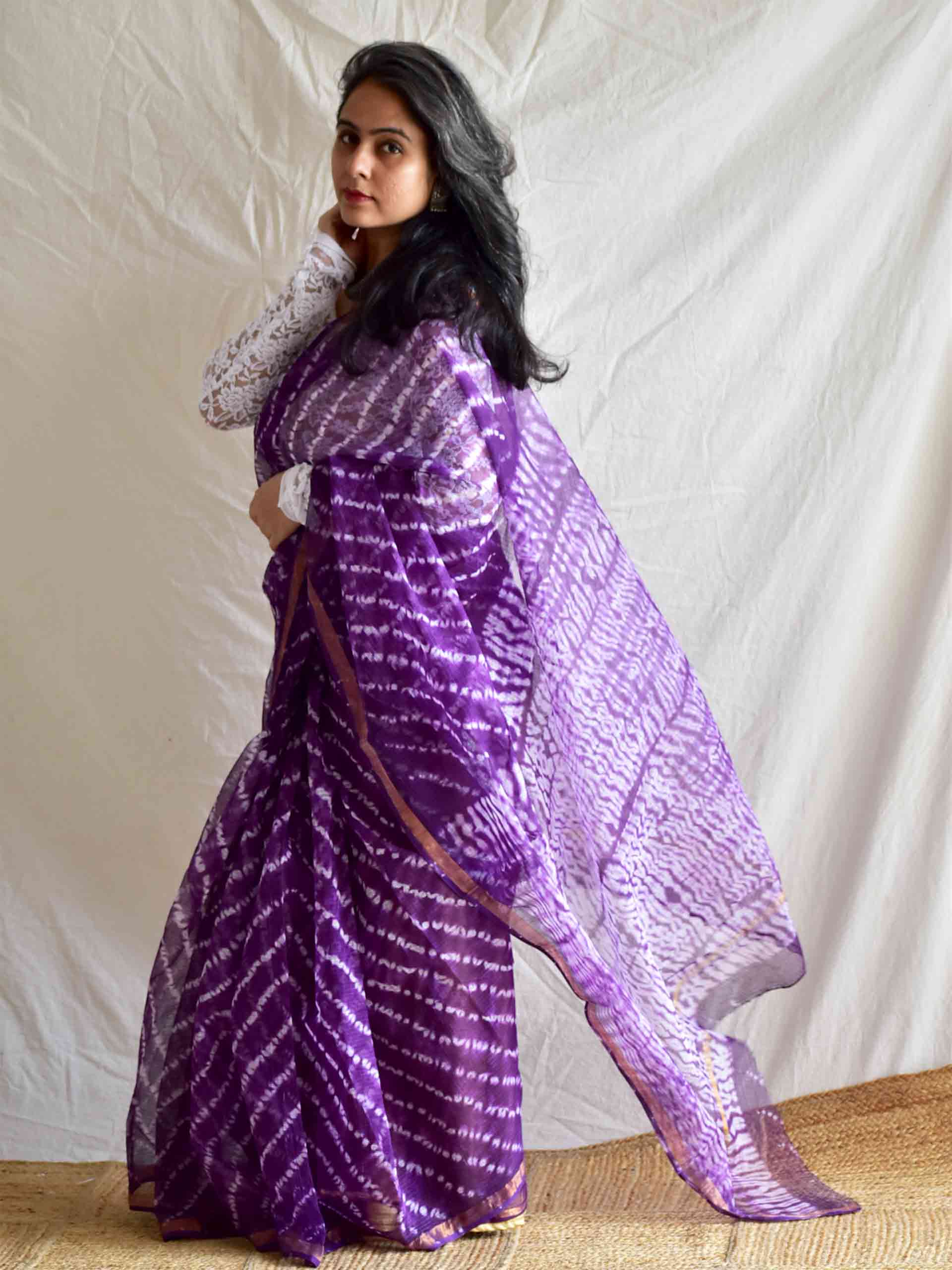Lavender love - Dabu Kota Doria Saree