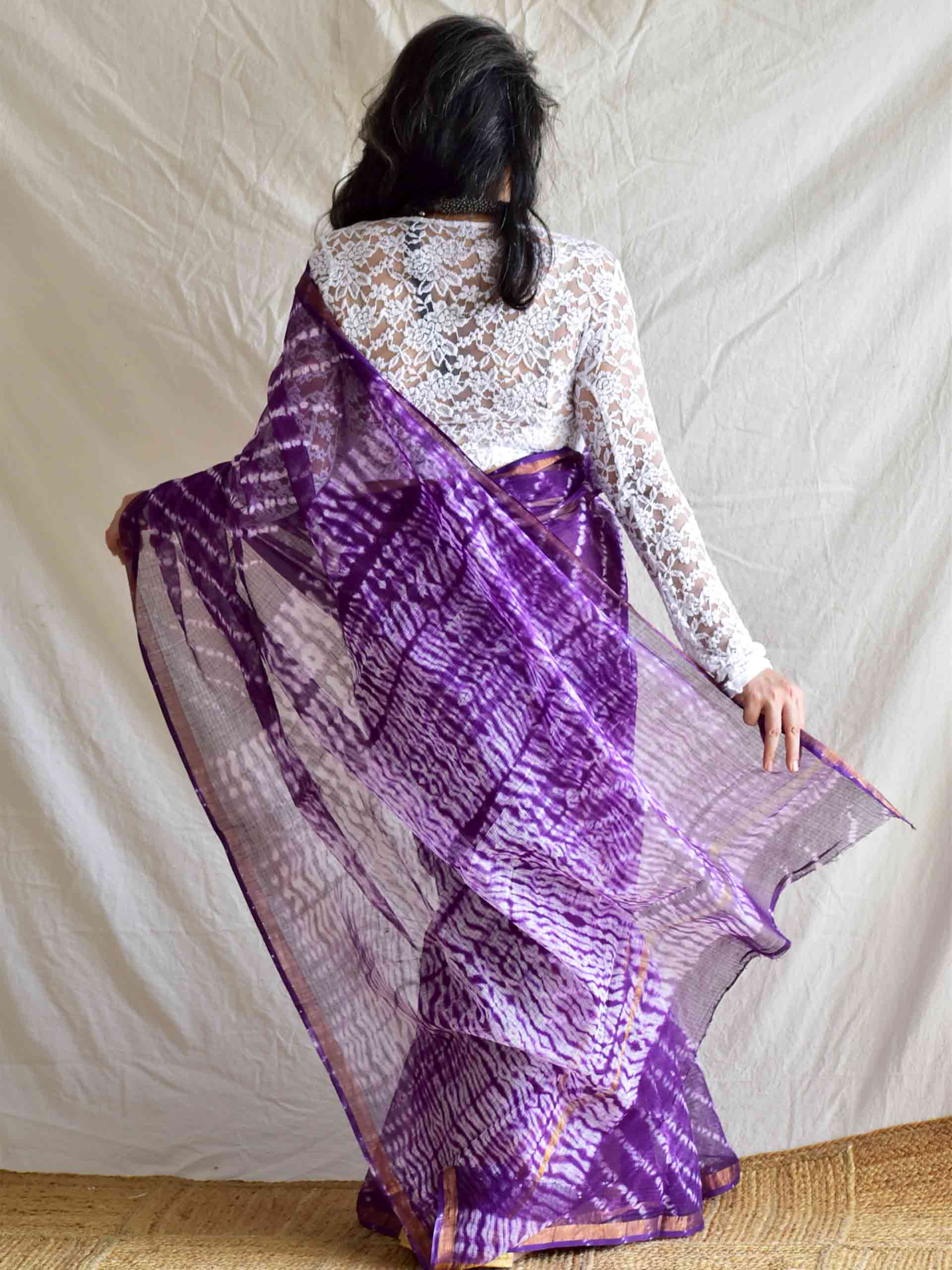 Lavender love - Dabu Kota Doria Saree