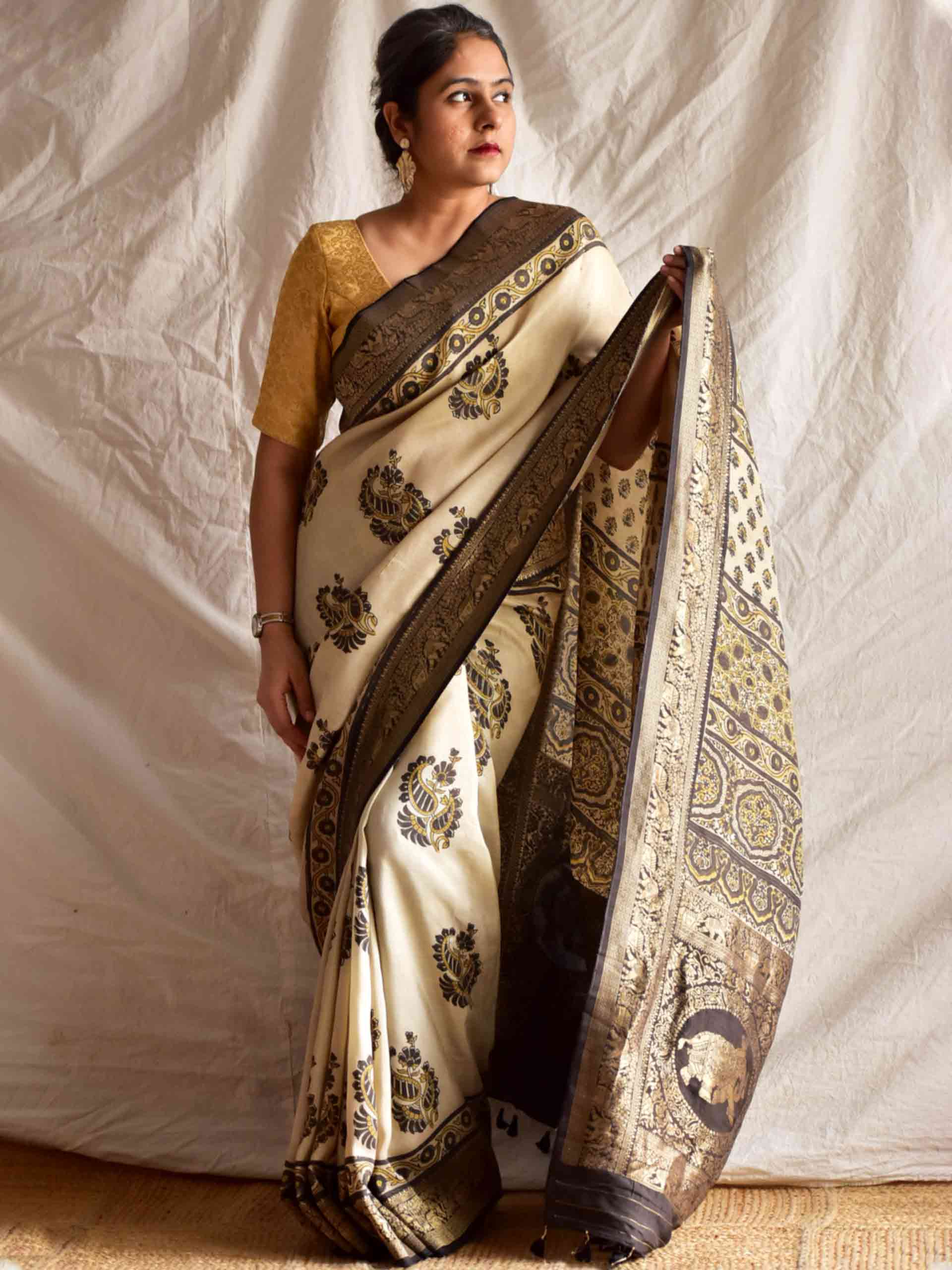 Olia - Ajrakh  Dola silk zari pallu saree
