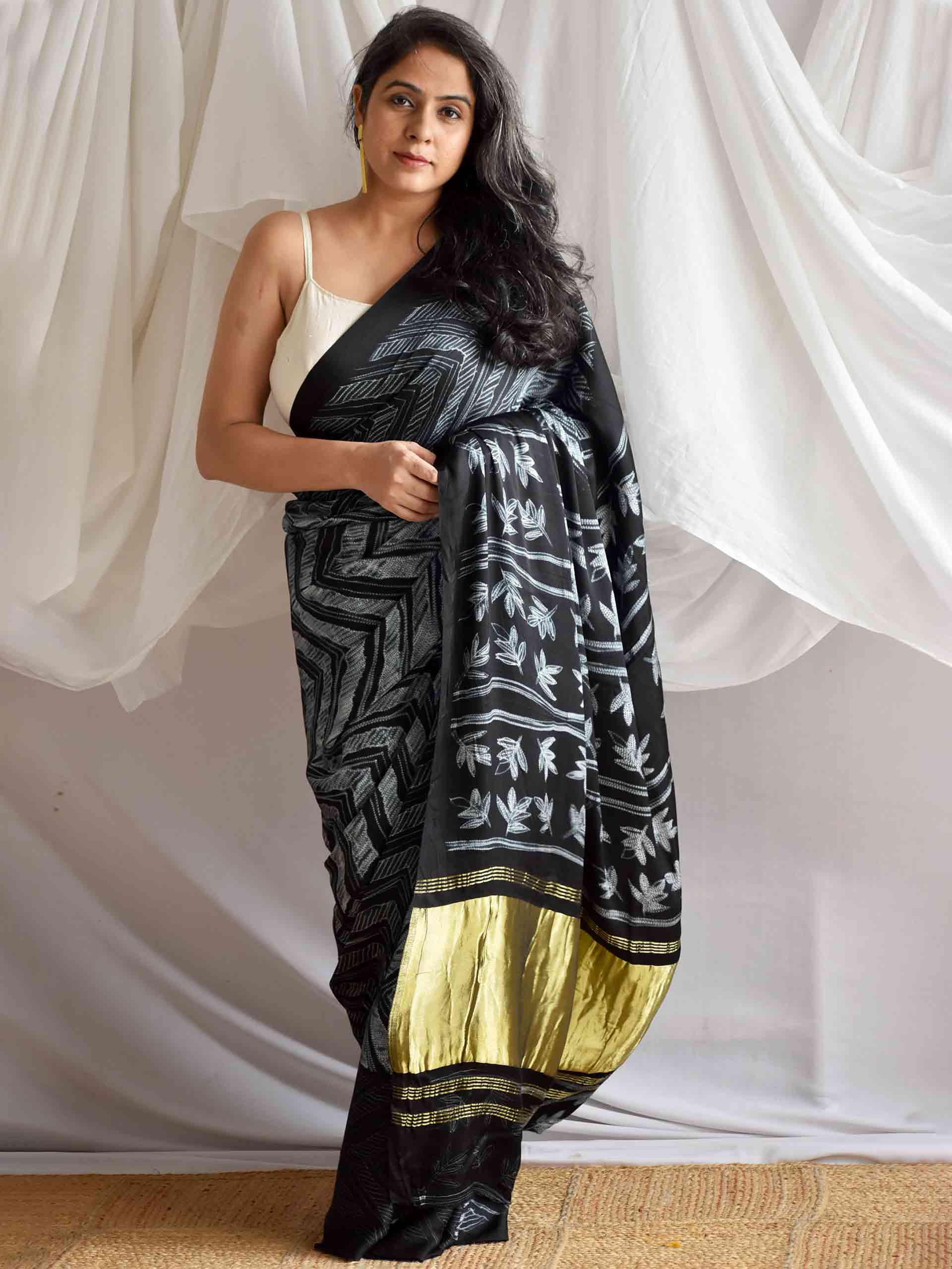 Black swan - Shibori Modal silk saree