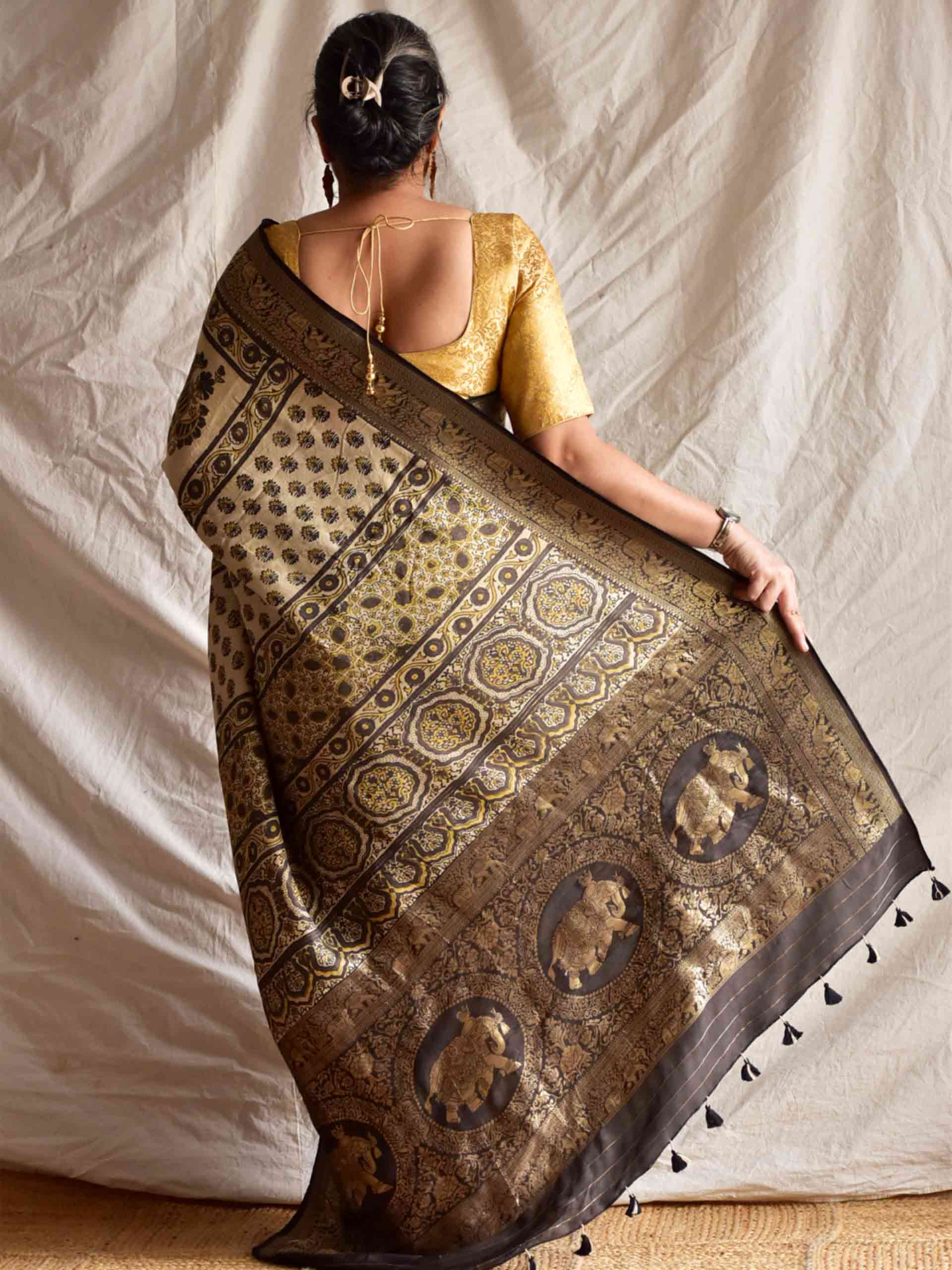 Olia - Ajrakh  Dola silk zari pallu saree
