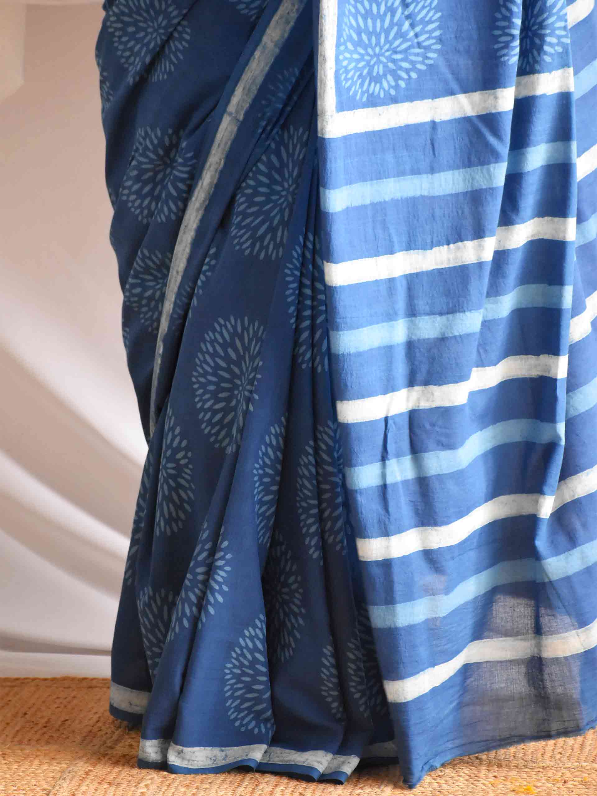 Sunflower Indigo mul cotton saree