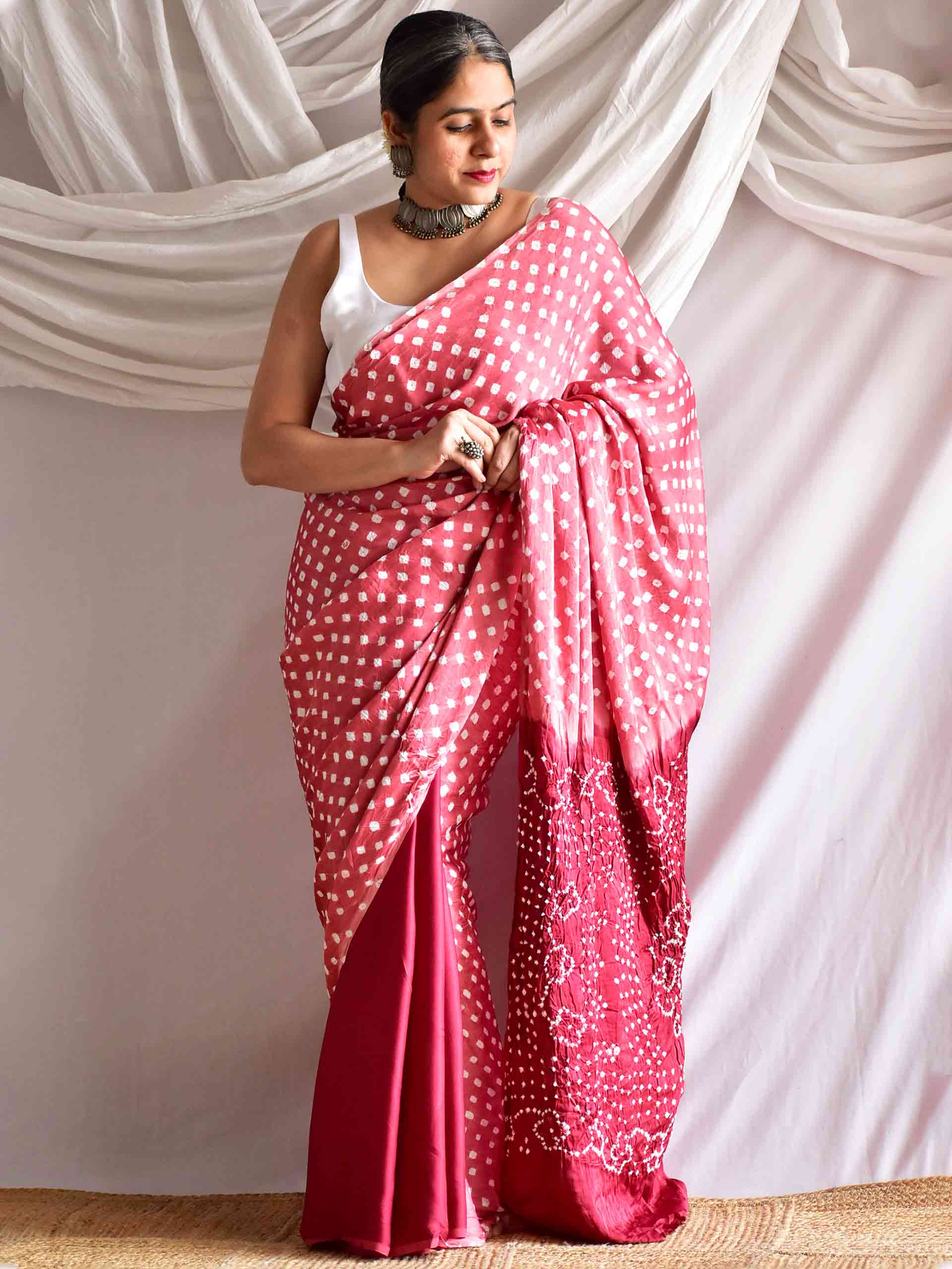 Blossom - Modal silk Bandhani saree