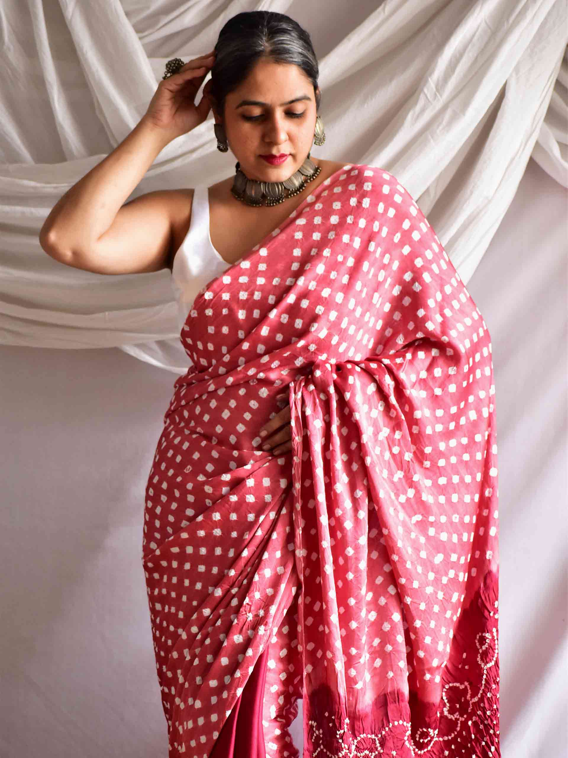 Blossom - Modal silk Bandhani saree