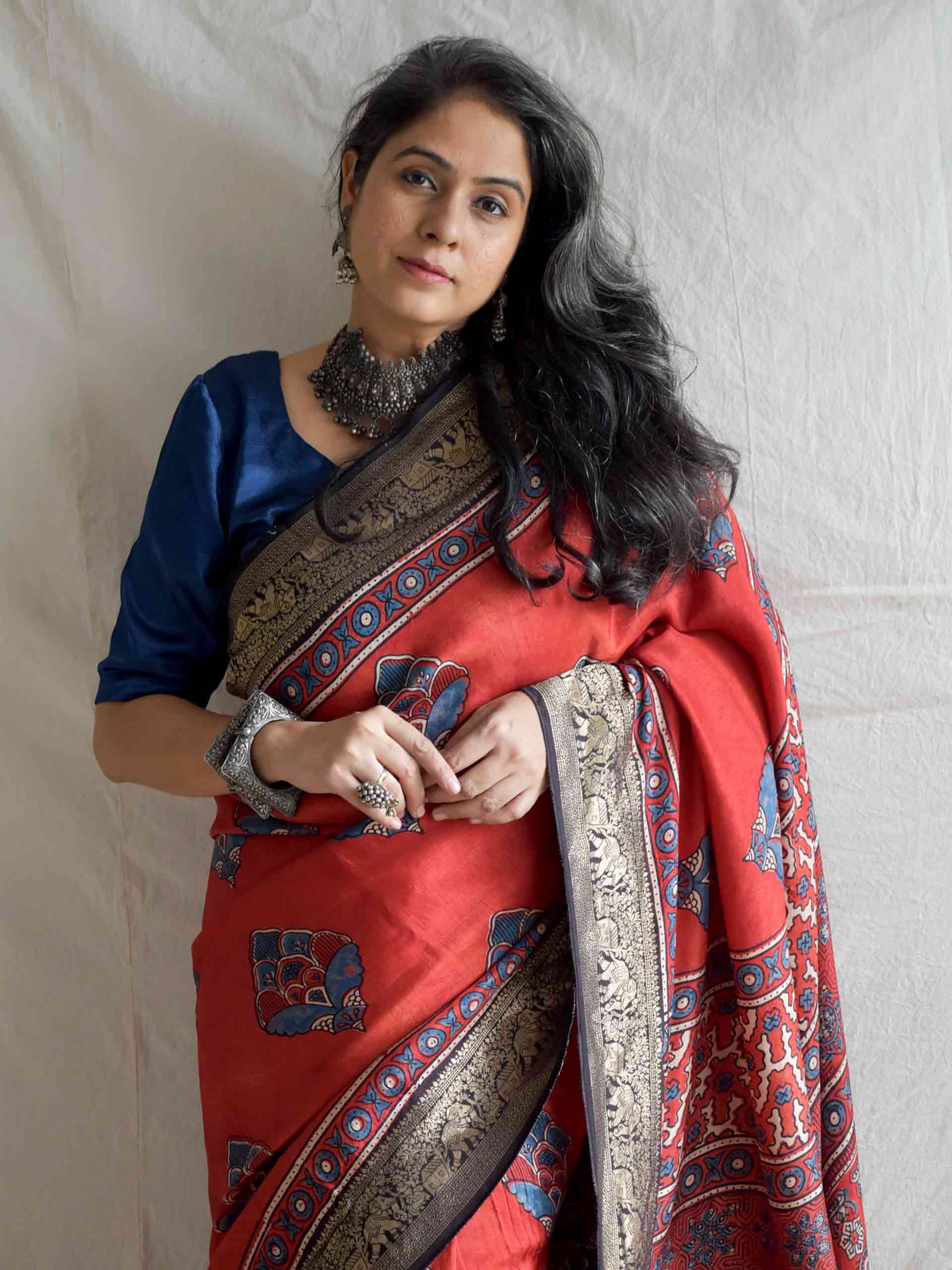 Anaar - Ajrakh  Dola silk zari pallu saree