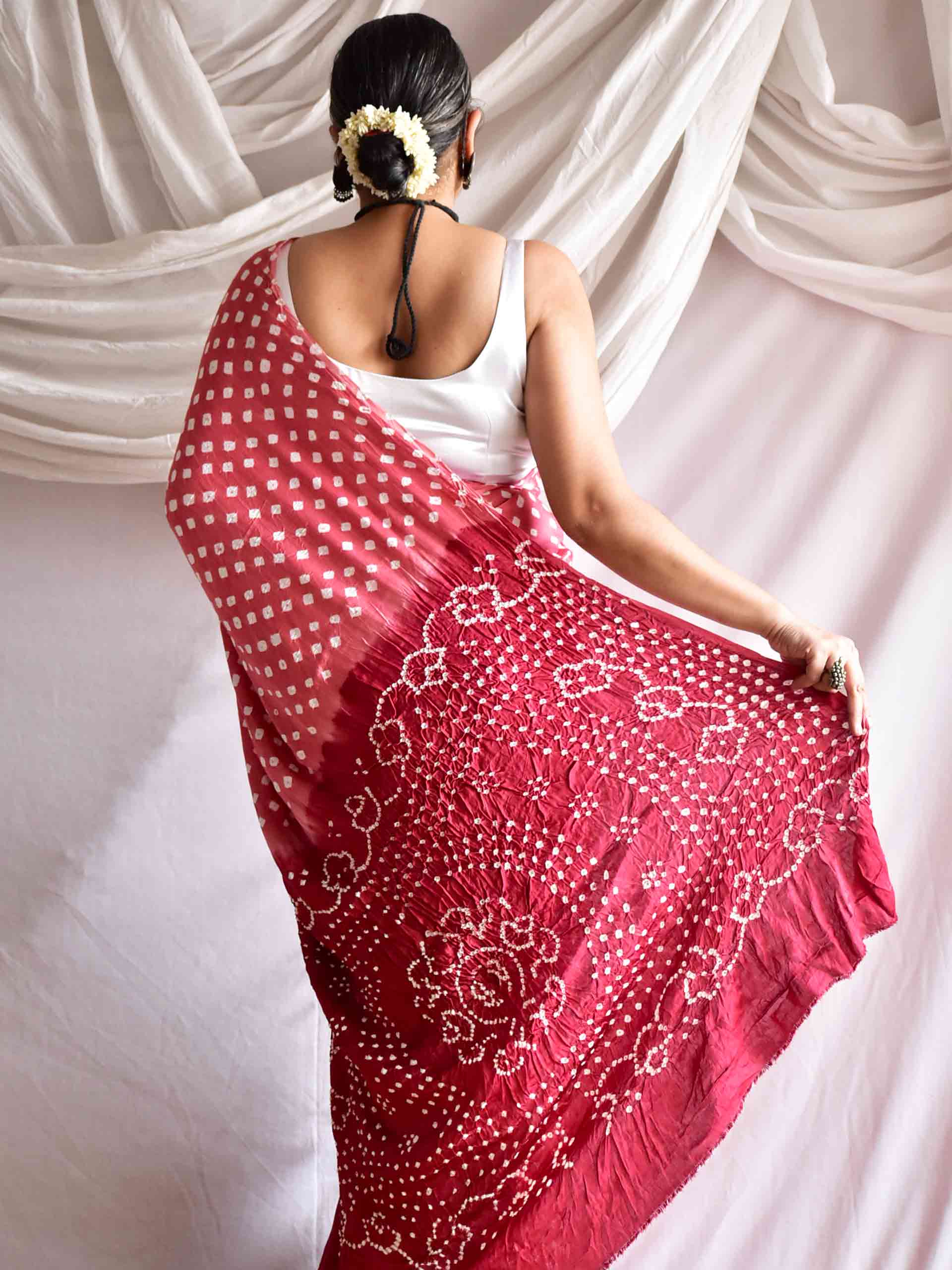 Blossom - Modal silk Bandhani saree