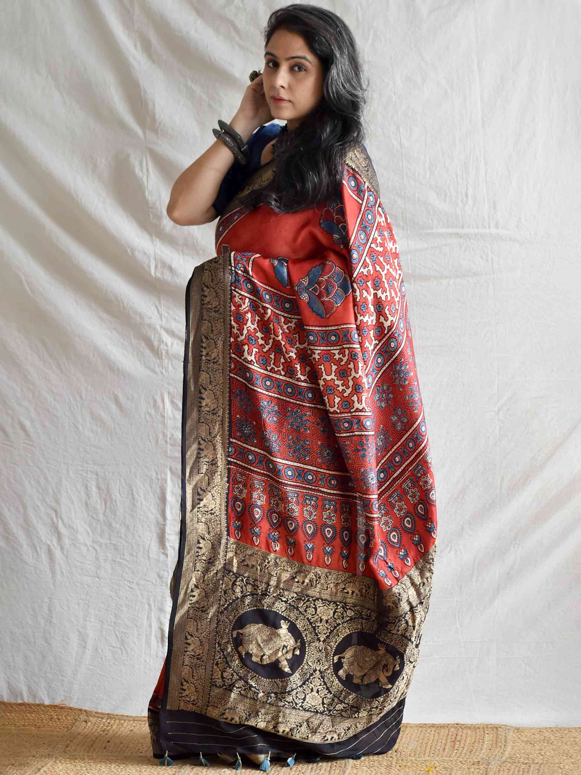 Anaar - Ajrakh  Dola silk zari pallu saree