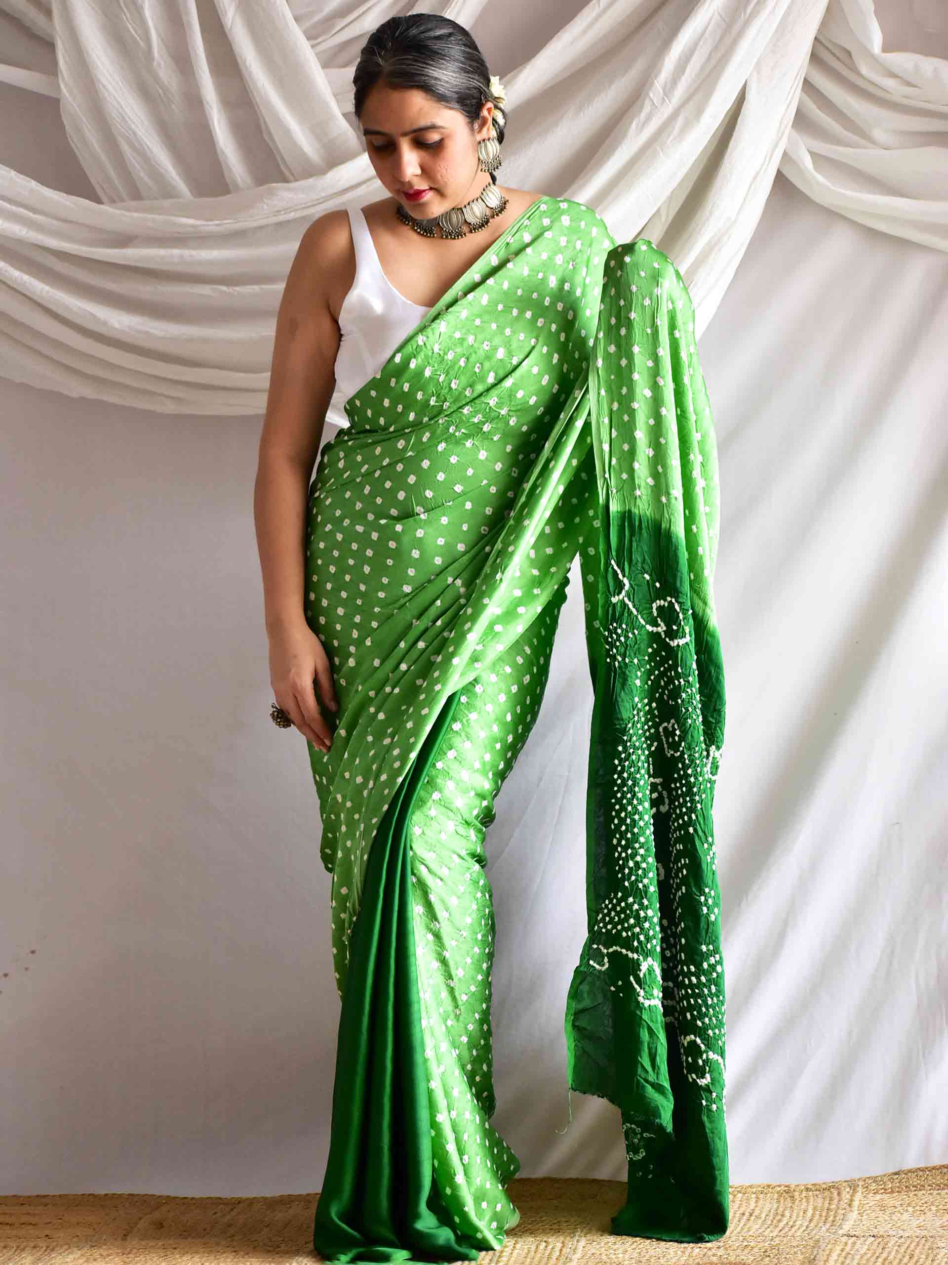 Forest Essential - Modal silk Bandhani saree