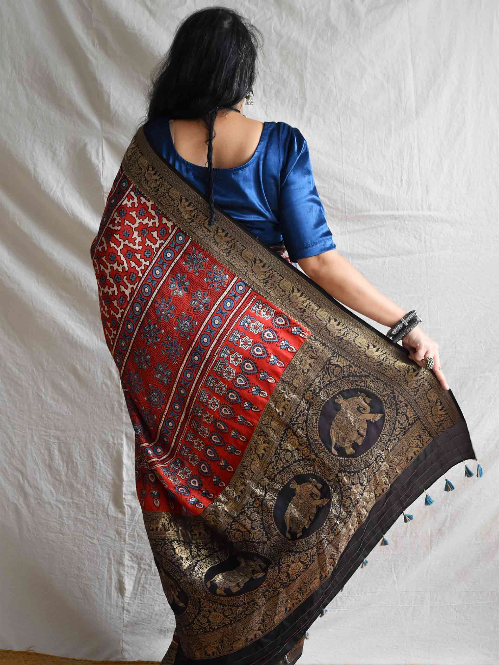 Anaar - Ajrakh  Dola silk zari pallu saree