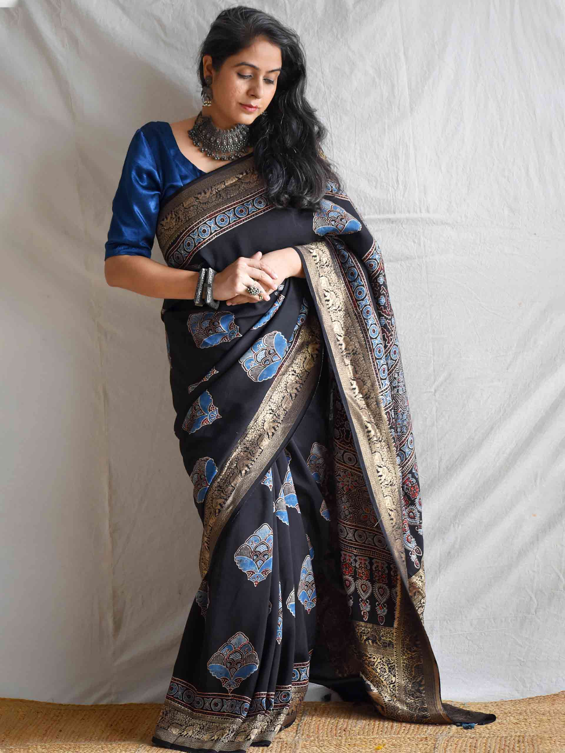Gehna - Ajrakh  Dola silk zari pallu saree