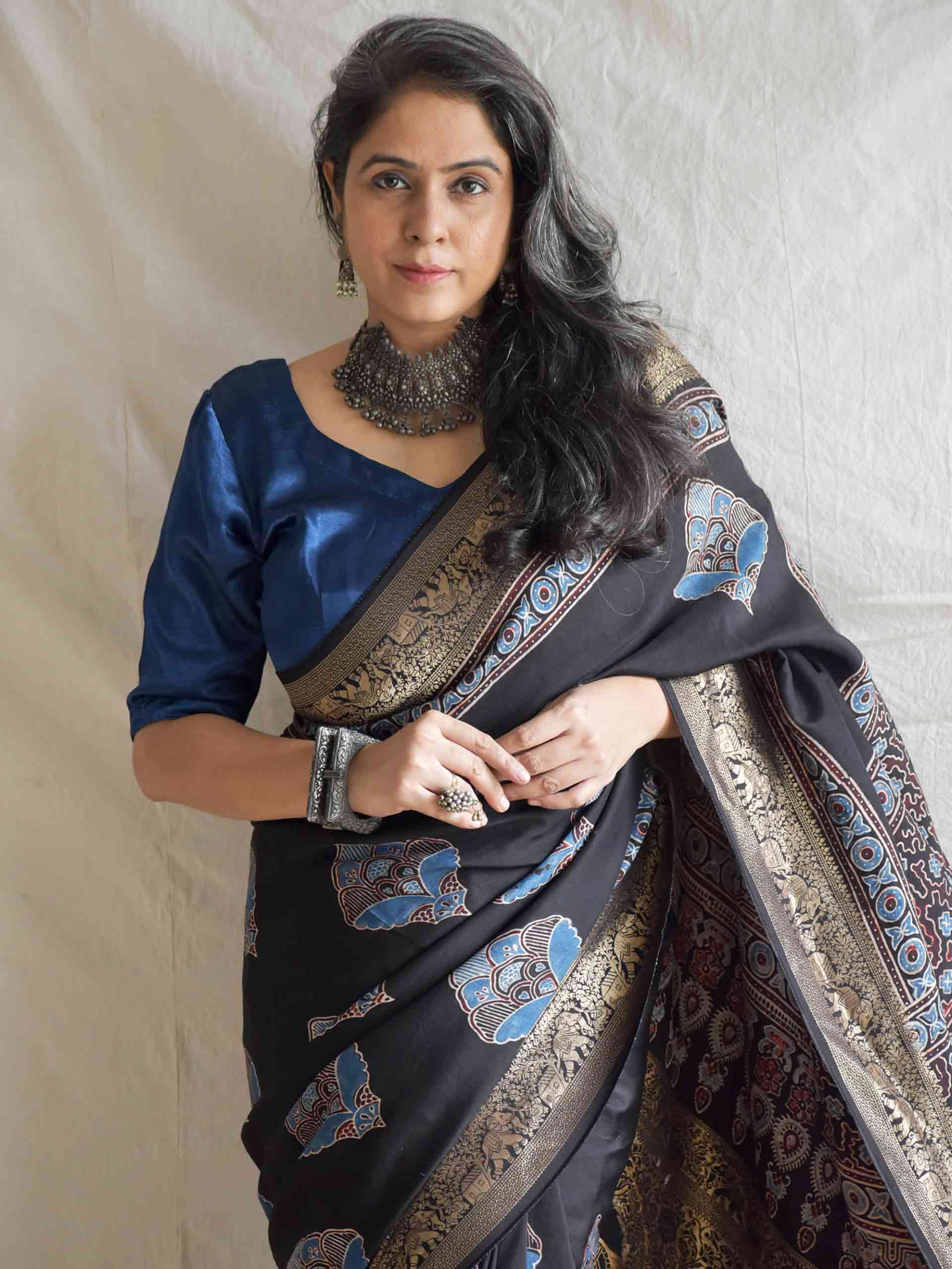 Gehna - Ajrakh  Dola silk zari pallu saree