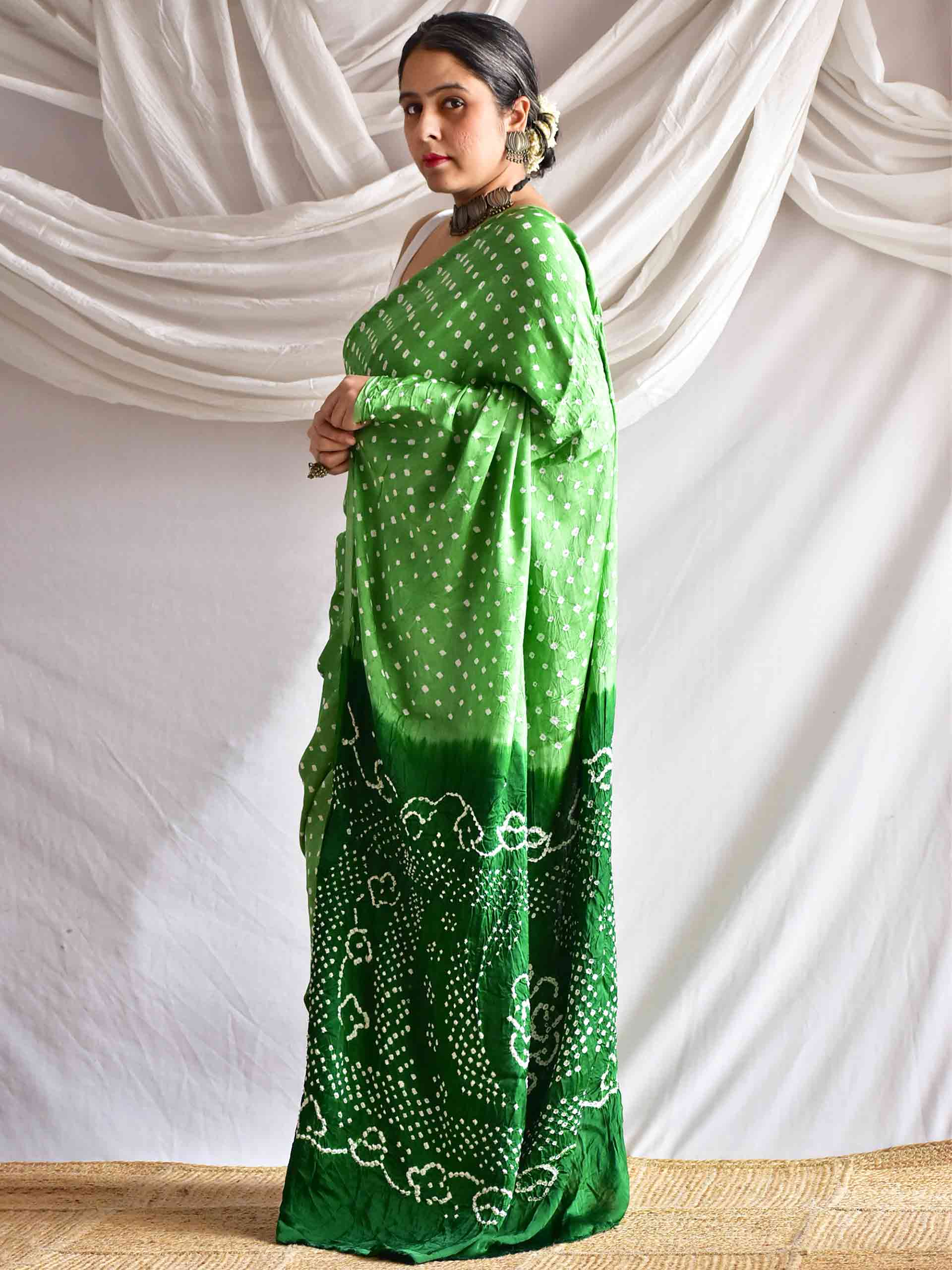 Forest Essential - Modal silk Bandhani saree