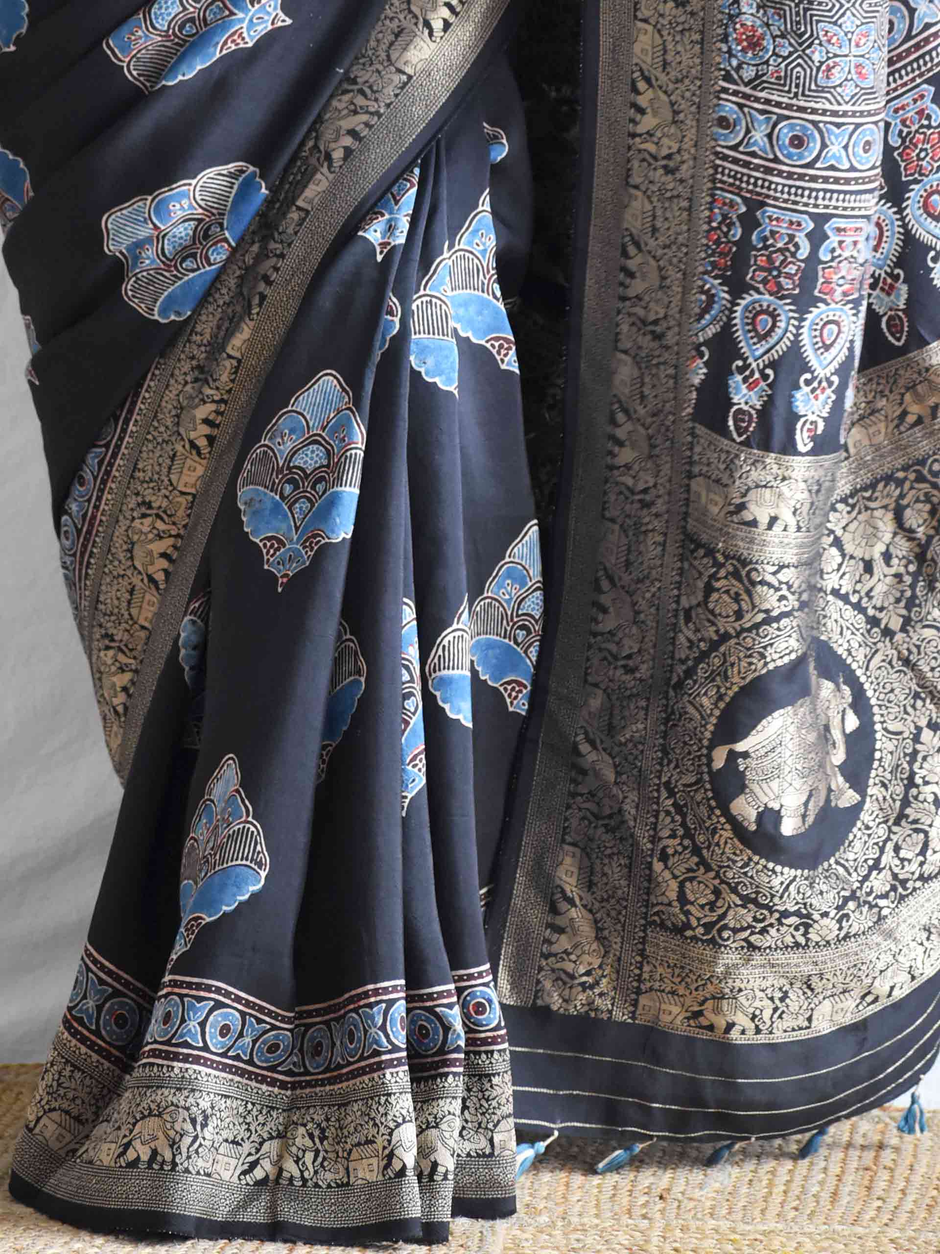 Gehna - Ajrakh  Dola silk zari pallu saree