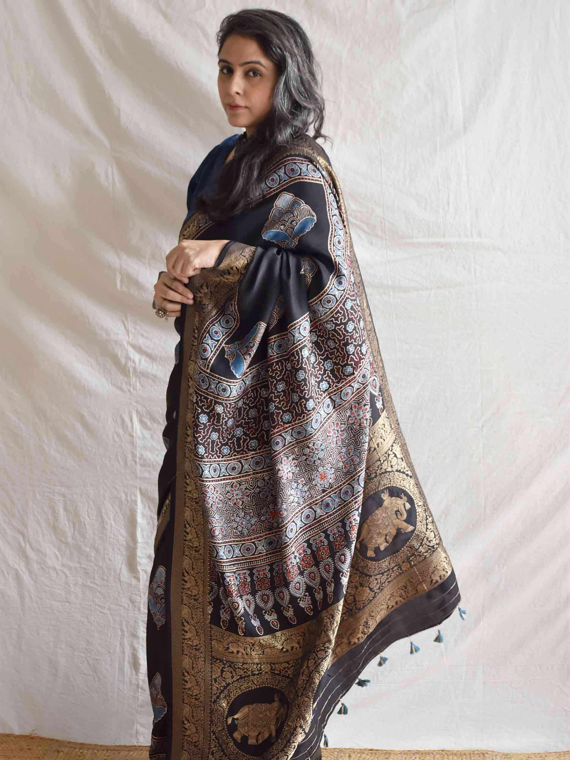 Gehna - Ajrakh  Dola silk zari pallu saree
