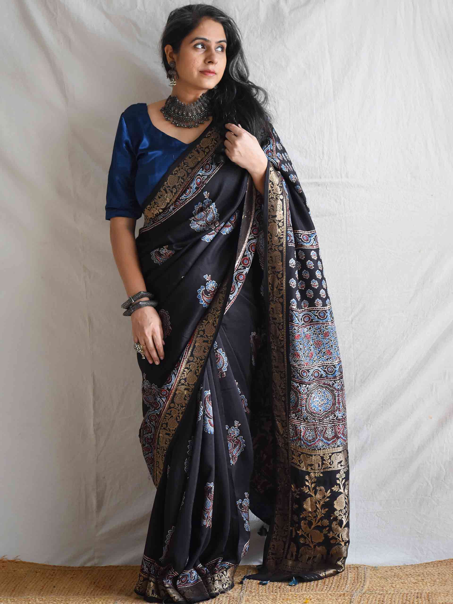 Phulwari - Ajrakh  Dola silk zari pallu saree