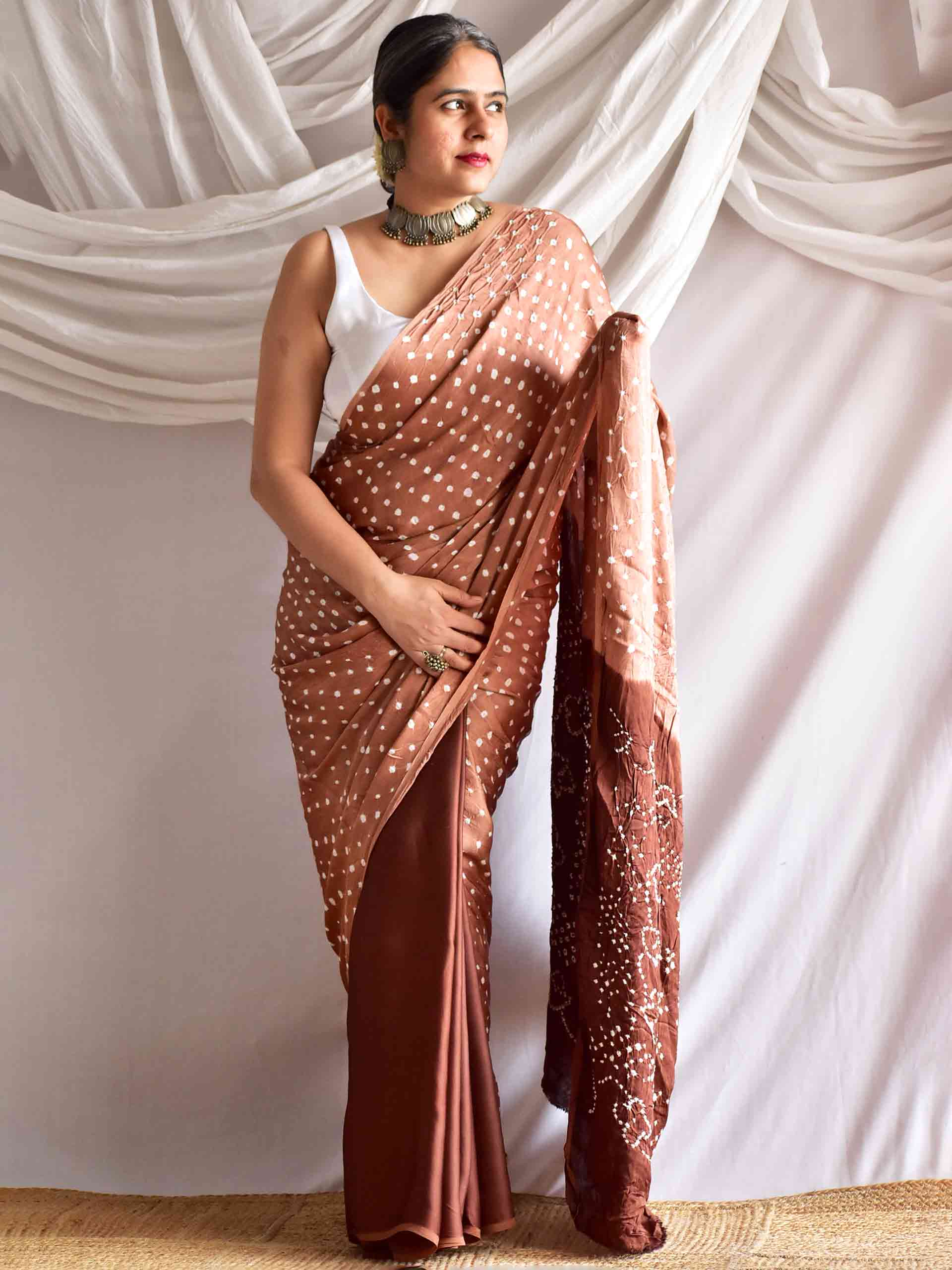 Choco la - Modal silk Bandhani saree