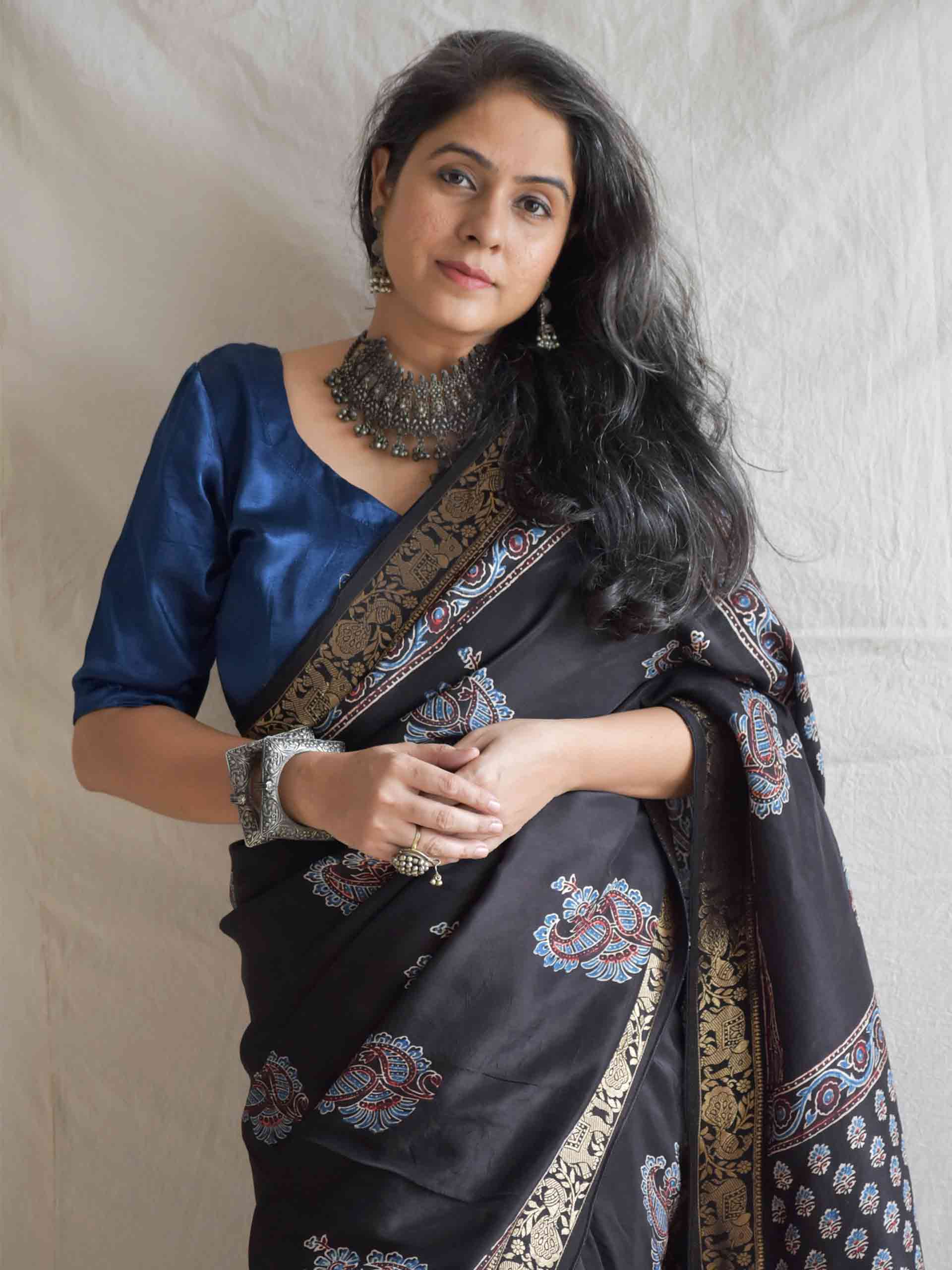 Phulwari - Ajrakh  Dola silk zari pallu saree