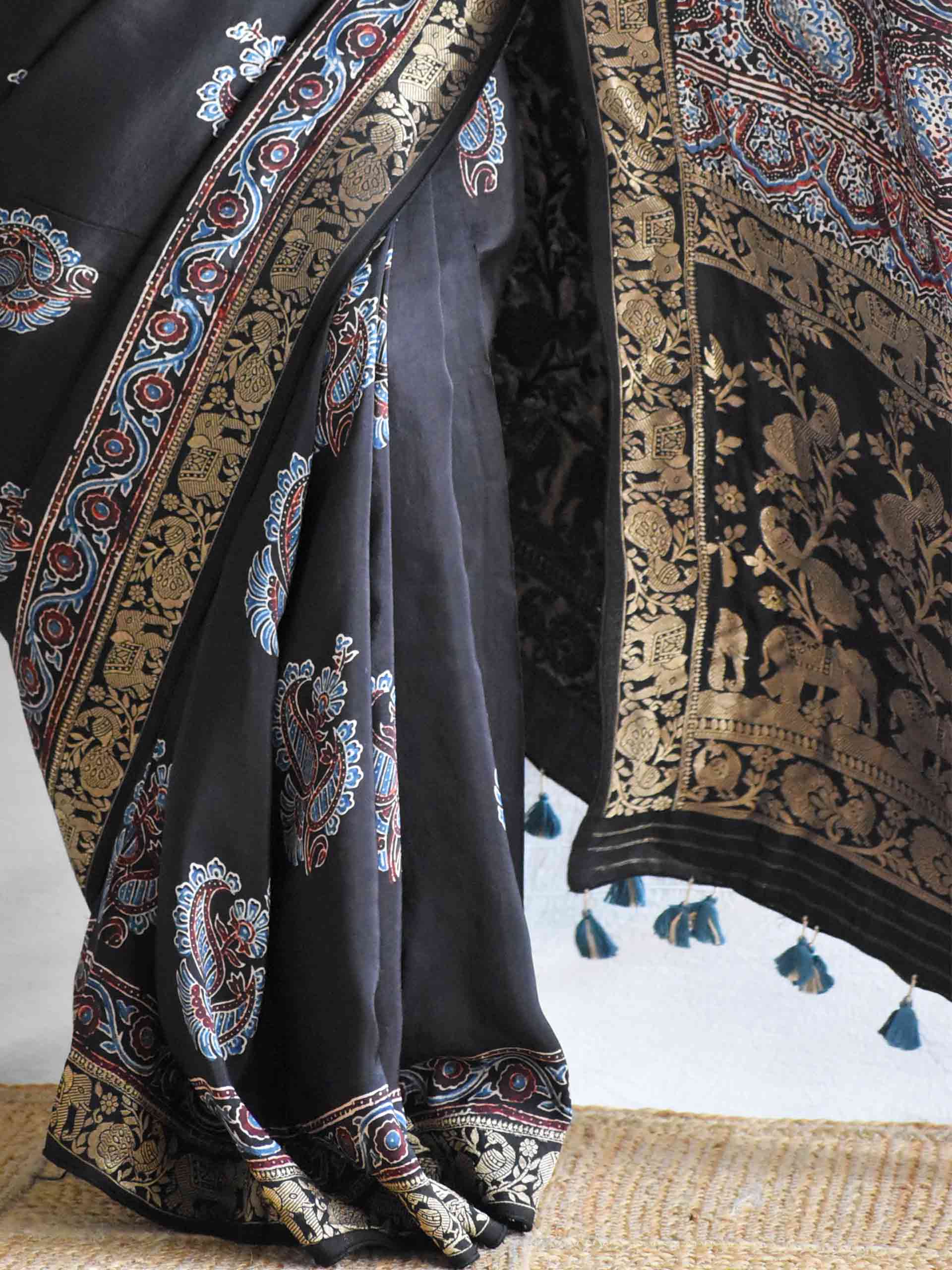 Phulwari - Ajrakh  Dola silk zari pallu saree