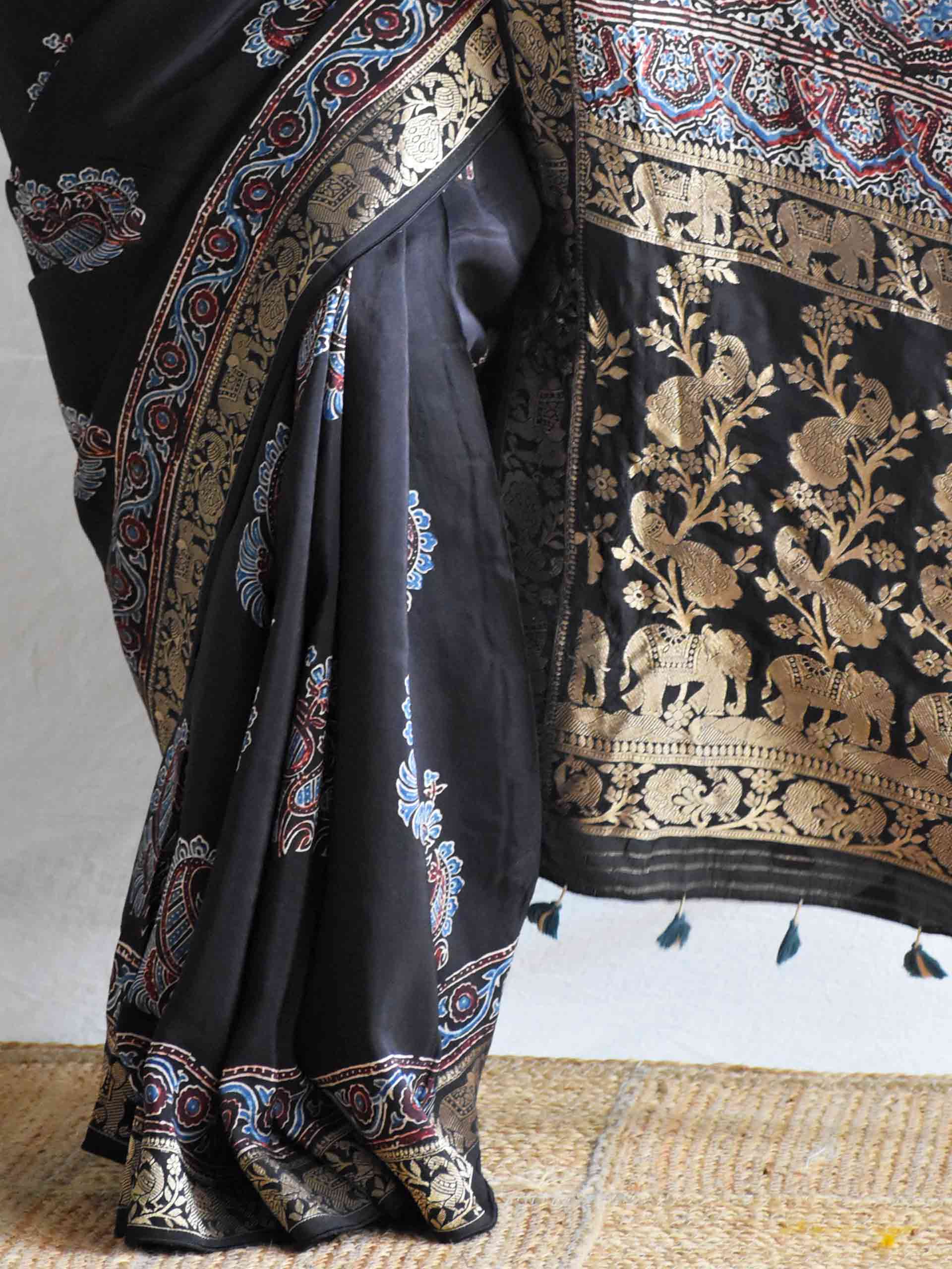 Phulwari - Ajrakh  Dola silk zari pallu saree