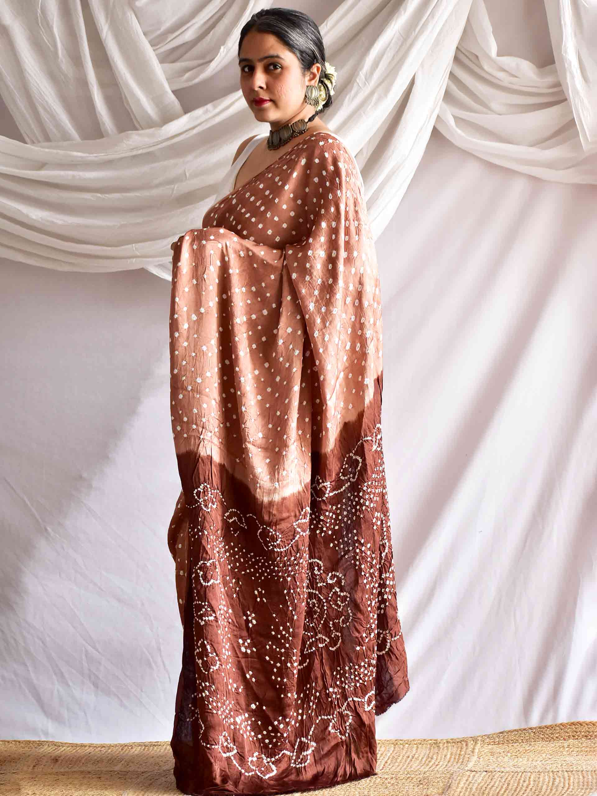 Choco la - Modal silk Bandhani saree