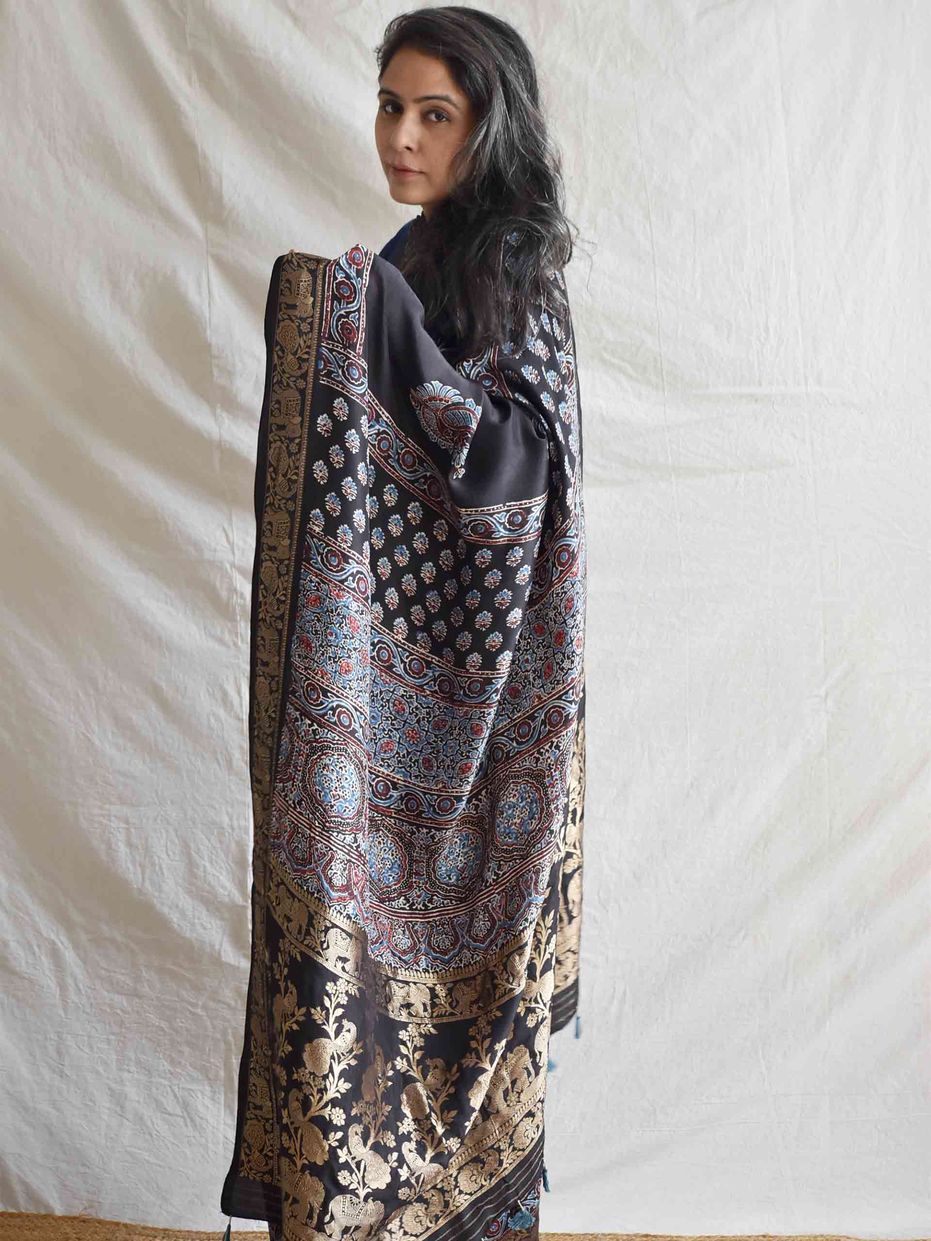 Phulwari - Ajrakh  Dola silk zari pallu saree