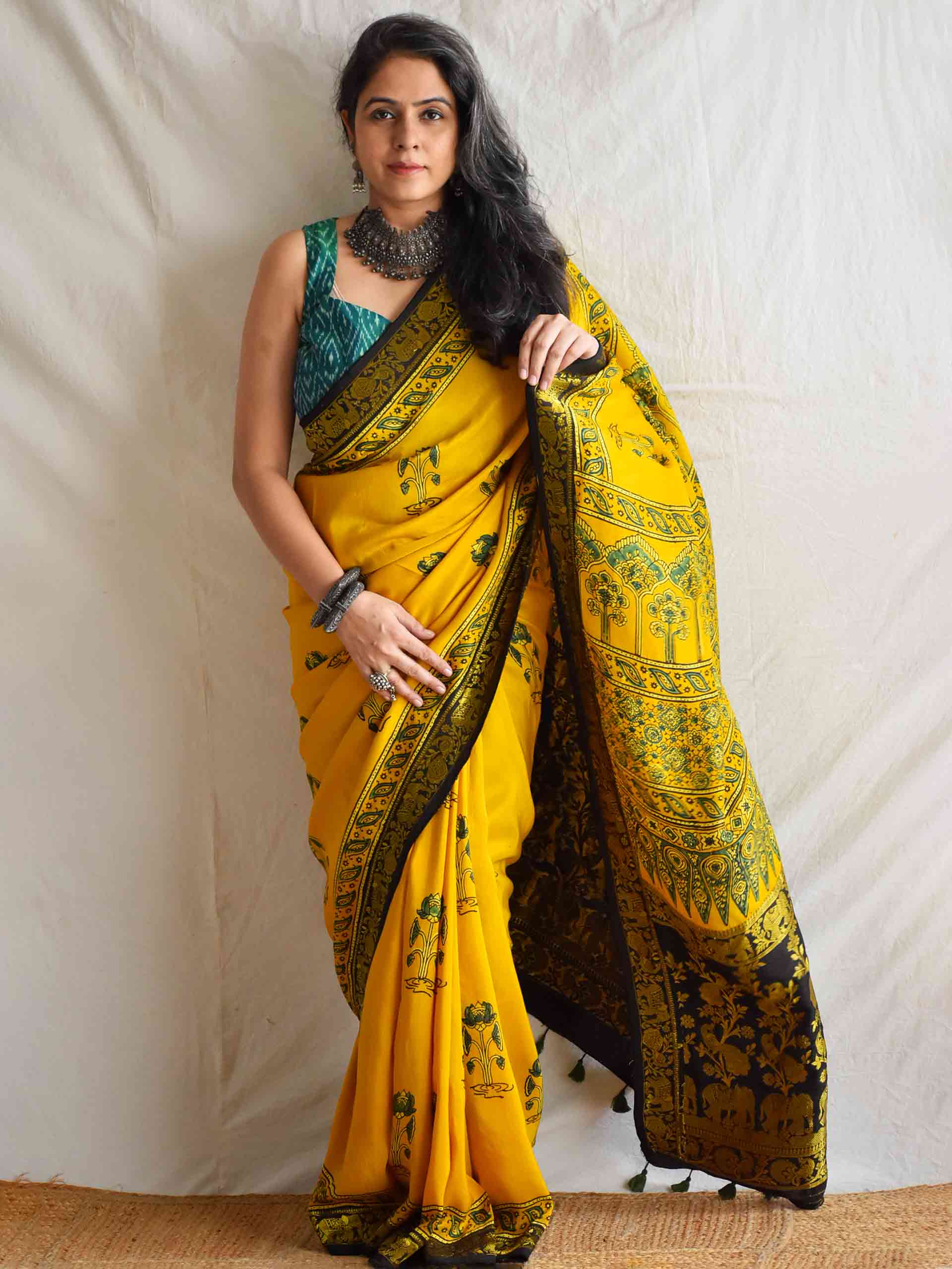 Meera - Ajrakh  Dola silk zari pallu saree