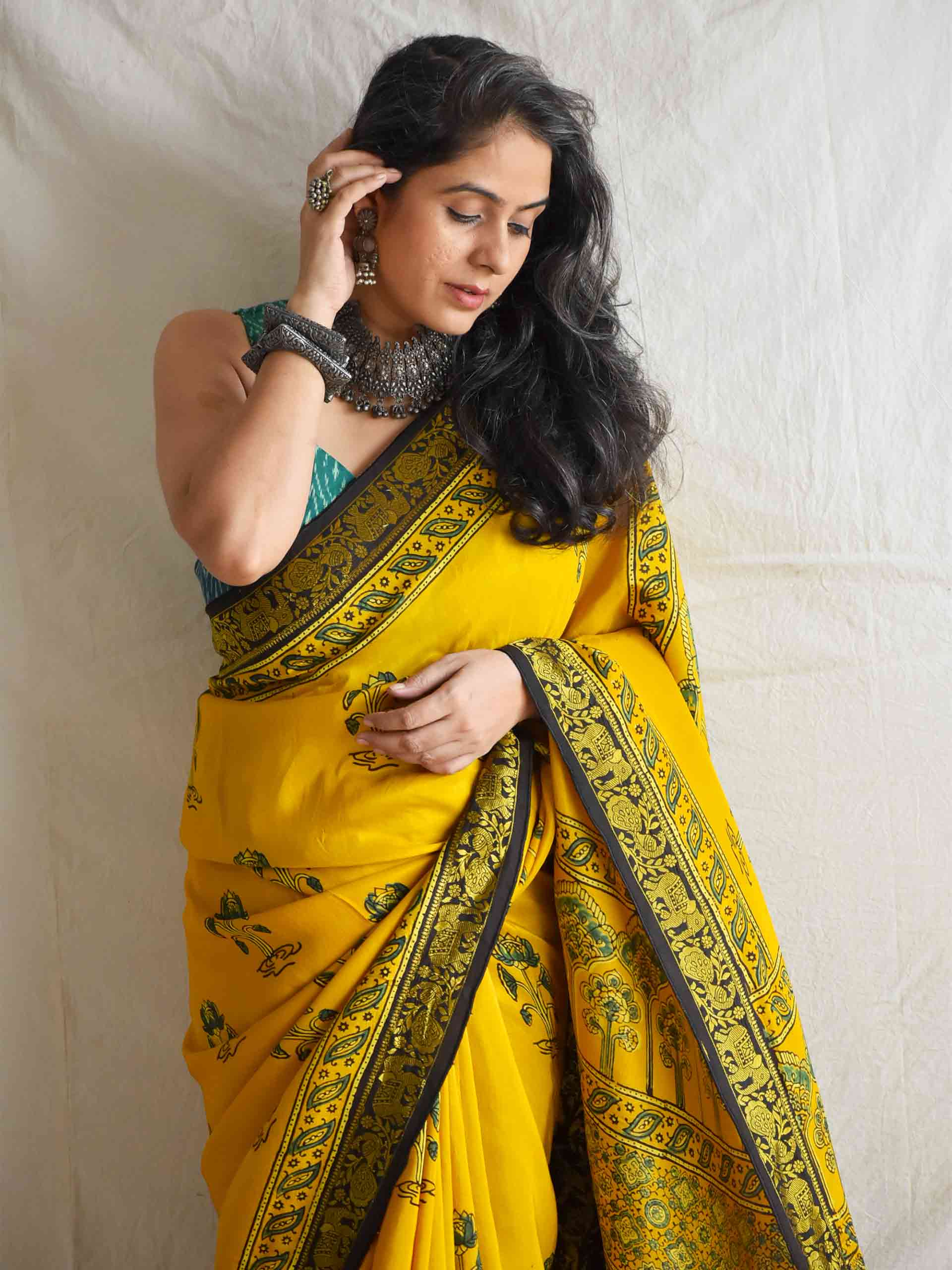Meera - Ajrakh  Dola silk zari pallu saree
