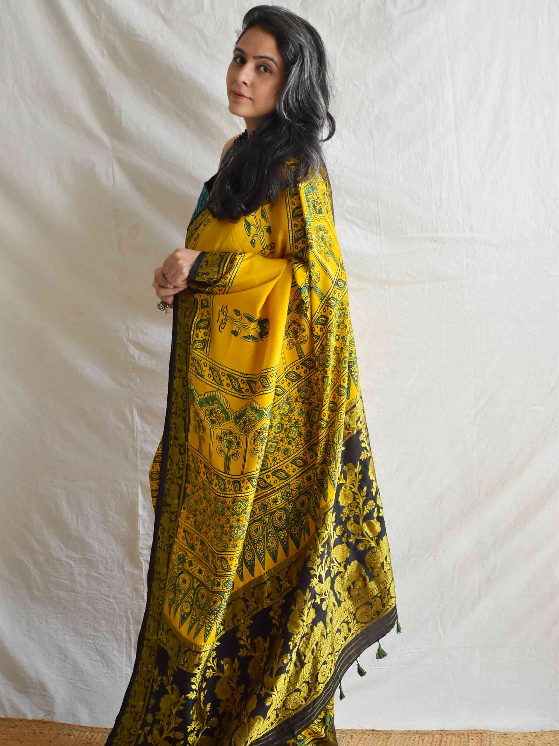 Meera - Ajrakh  Dola silk zari pallu saree